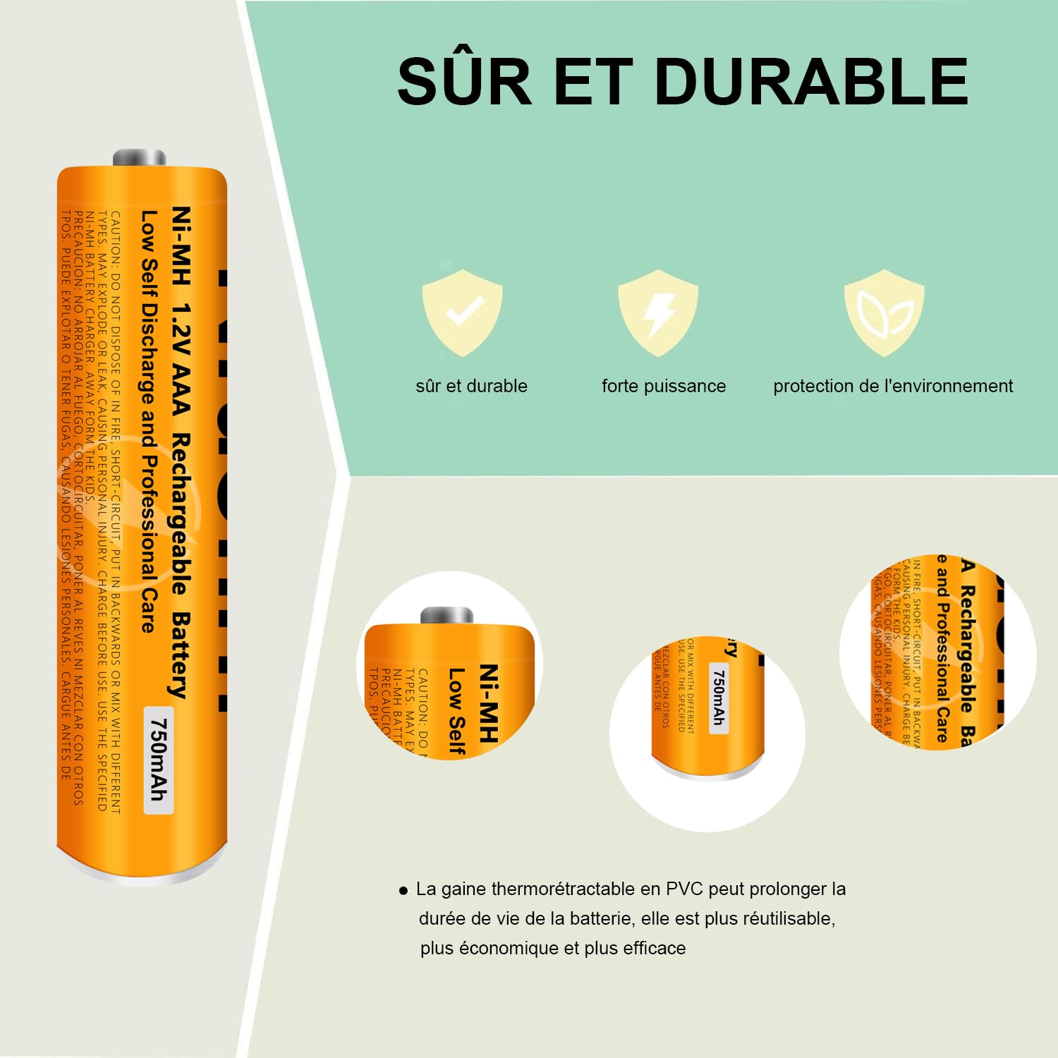 Piles Rechargeables AAA 750mAh 1,2V Ni-MH Lot de 6 pour Gigaset Panasonic
