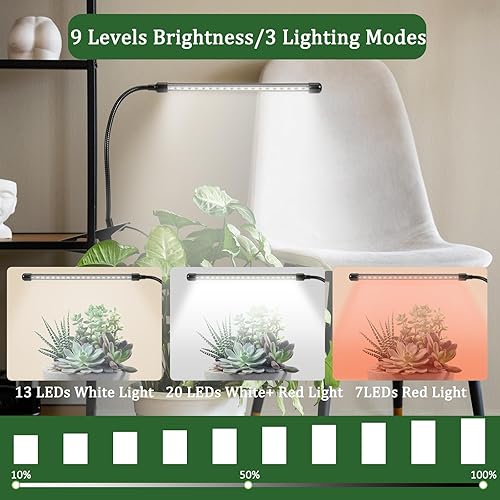 Miniatura 15 de Luces de cultivo para interiores de 6000 K, blanco y rojo, 40 LED, espectro completo, 9 niveles, luz de cultivo de plantas de interior regulable