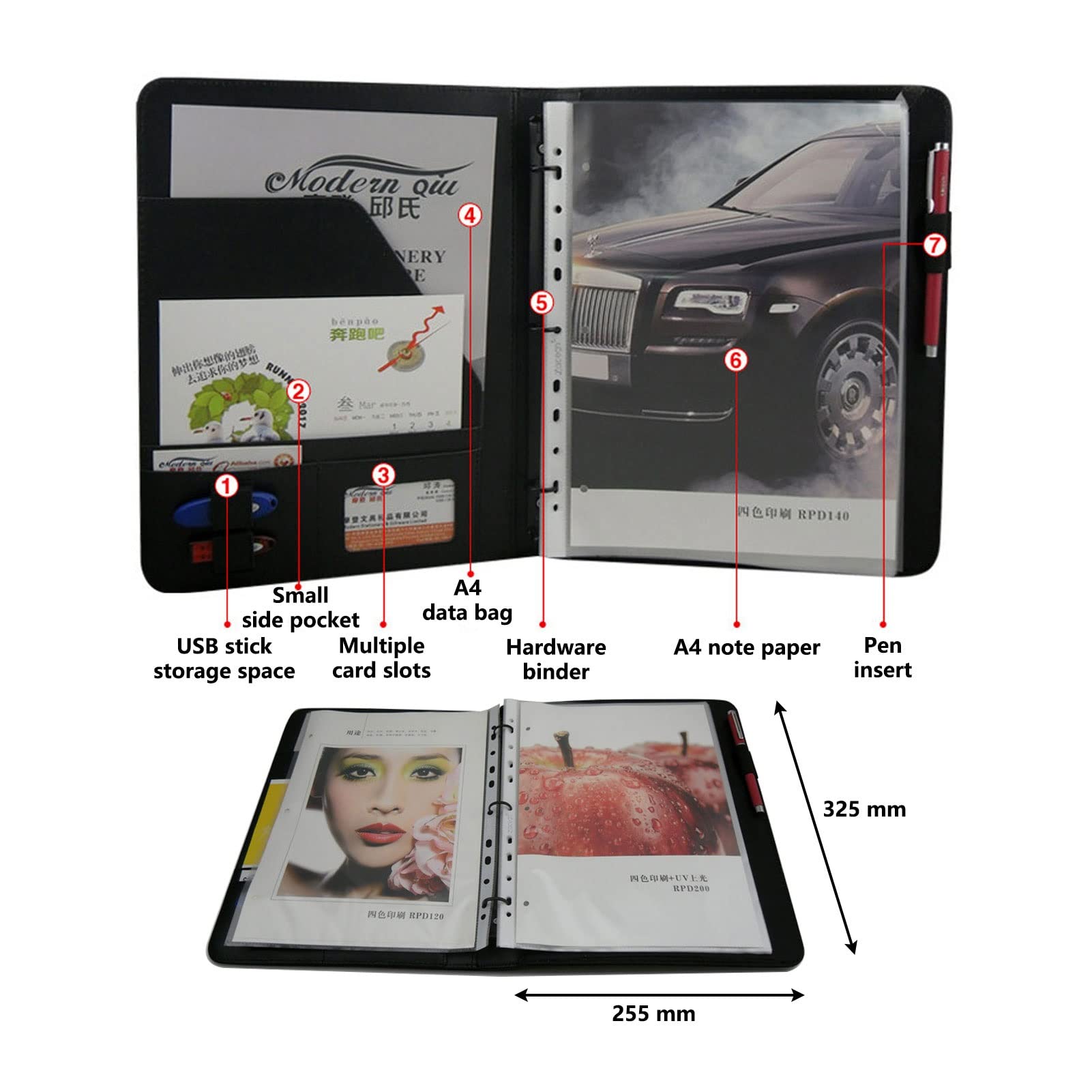 Cartella A4 Portadocumenti Cartellina Porta Documenti Portablocco Porta Organizer Agenda in Pelle Portafoglio Padfolio per Donna Uomo Business Viaggio Conferenza