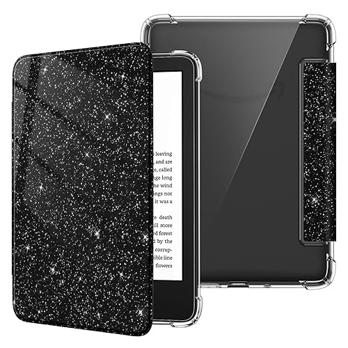 Fintie Slim Case for 6" Kindle (11th Generation-2024/2022 Release), Ultra Clear Soft Flexible Transparent TPU Back Cover Light Shell Auto Wake/Sleep for Kindle 2024/2022 11th Gen, Glitter Black