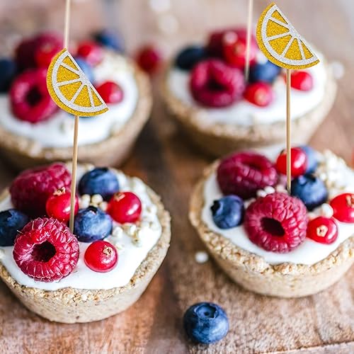 Miniatura 8 de PRETYZOOM 36 piezas de limonada decoración de fiesta de limón decoración de pastel de limón con purpurina para cupcakes frutas suministros de fiesta