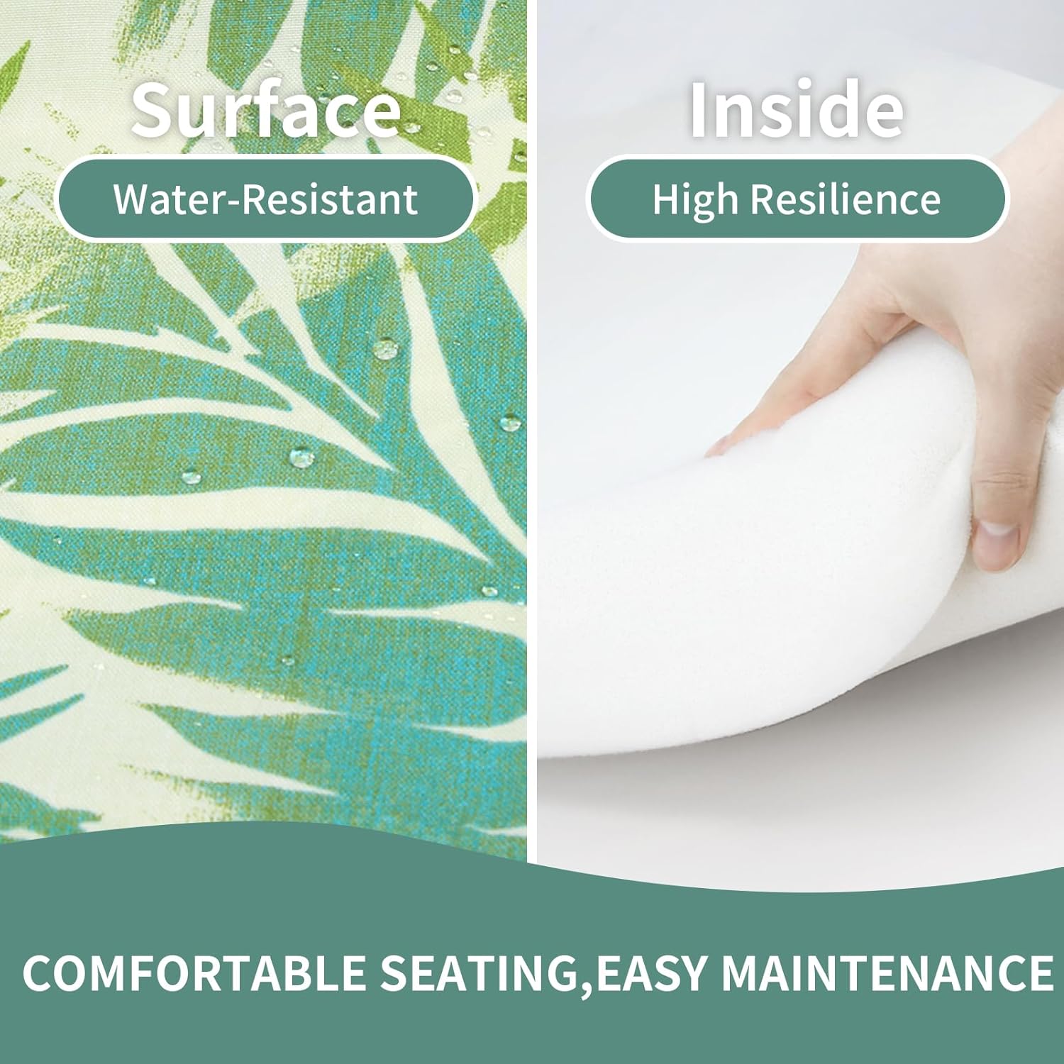 Outdoor Chair Cushions 18.5x16 Inch, Water Repellent Patio Seat Cushions with Adjustable Straps, Fade Resistant All Weather Pads for Garden Lawn Patio Furniture, Set of 2, Green Leaf