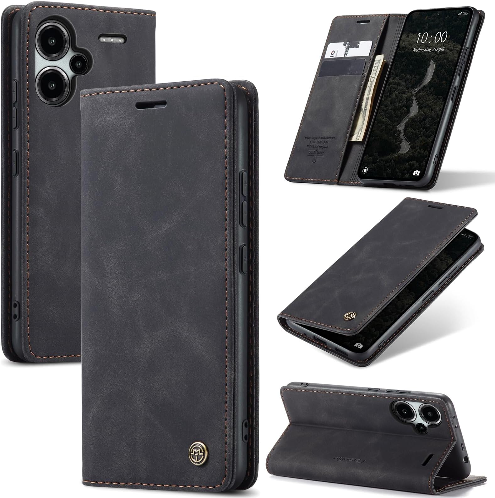 Case for Xiaomi Redmi Note 13 Pro Plus 5G Premium Leather Protective Pouch Wallet Flip Case Magnetic Case Cover for Redmi Note 13 Pro Plus 5G, Black