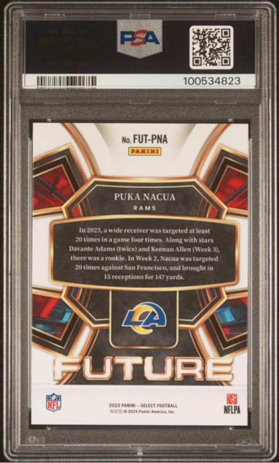Graded 2023 Panini Select Puka Nacua #FUTPNA Future Rookie RC Football Card PSA 10 Gem Mint