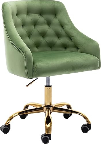 Miniatura 52 de ZOBIDO Cómoda silla de trabajo para la oficina en casa con ruedas, bonita y moderna tapizada de terciopelo con respaldo de concha, silla de