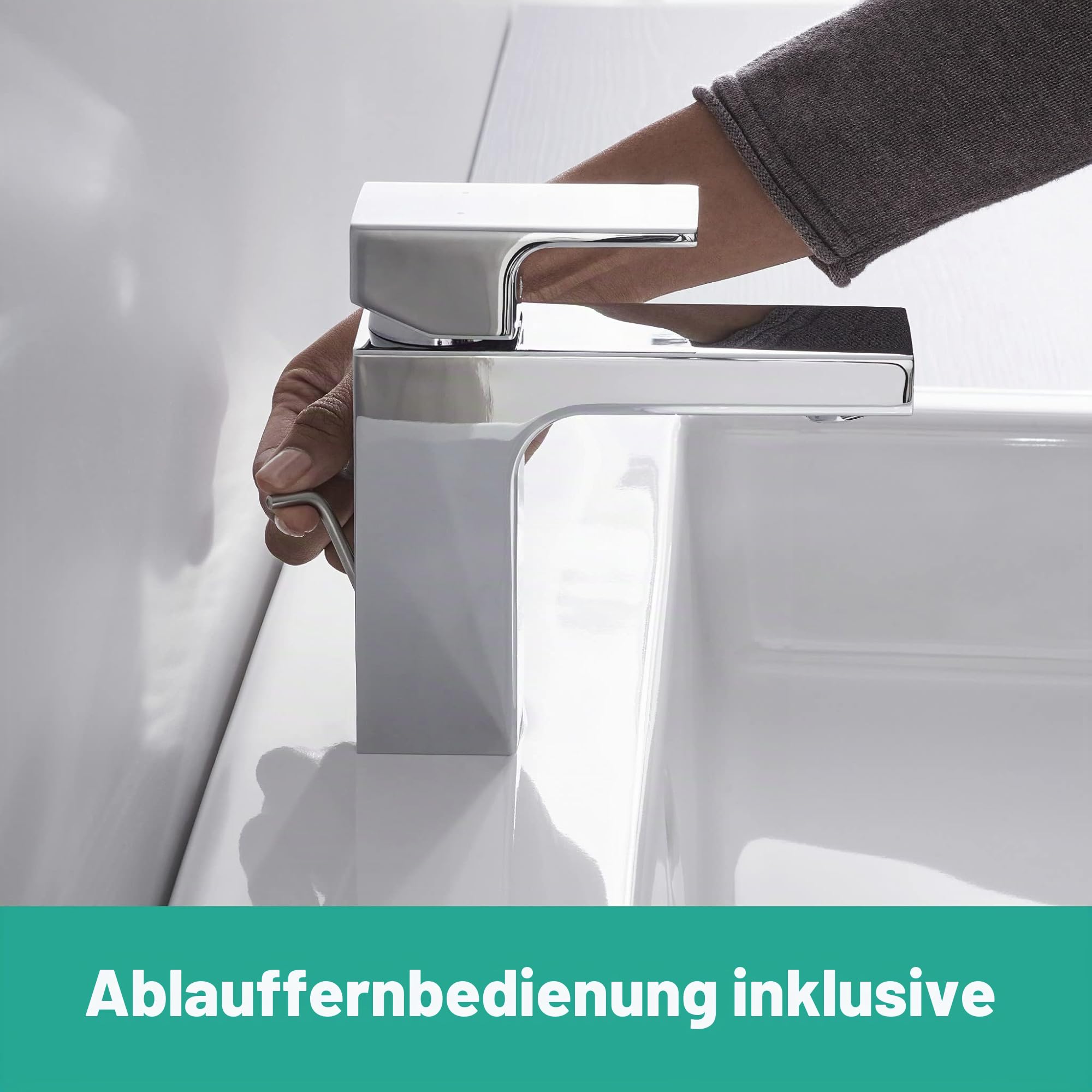 hansgrohe Vernis Shape - Waschtischarmatur mit Zugstangen-Ablauf, Wasserhahn Bad mit Auslauf Höhe 95 mm, Mischbatterie Waschbecken wassersparend (EcoSmart), Chrom, 71561000