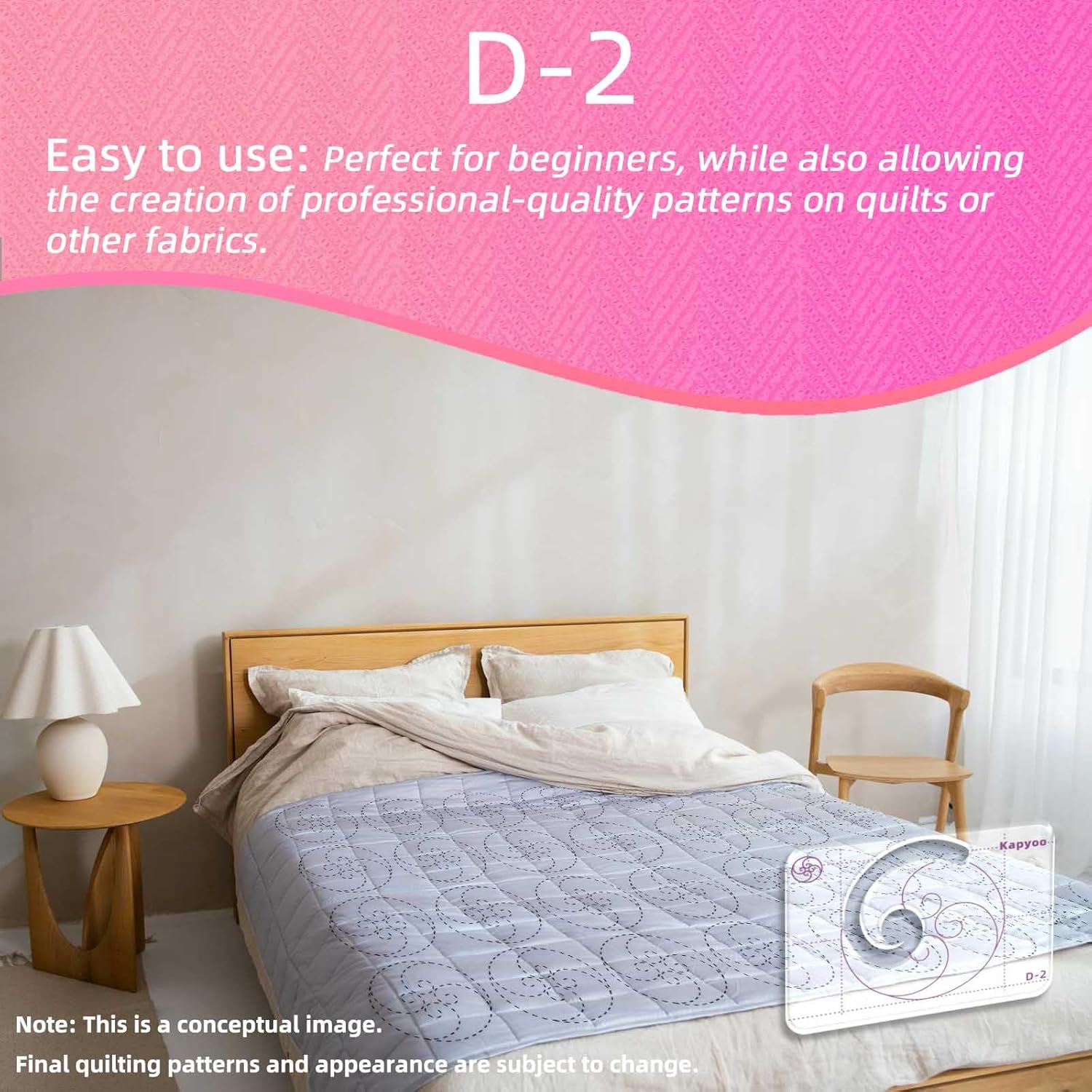 3Pcs Free Motion Quilting Templates with Non-Slip Grips, Quilting Ruler and Templates for Industrial & Domestic Machines Reusable Stencils for DIY Quilt Designs (25 Series D)
