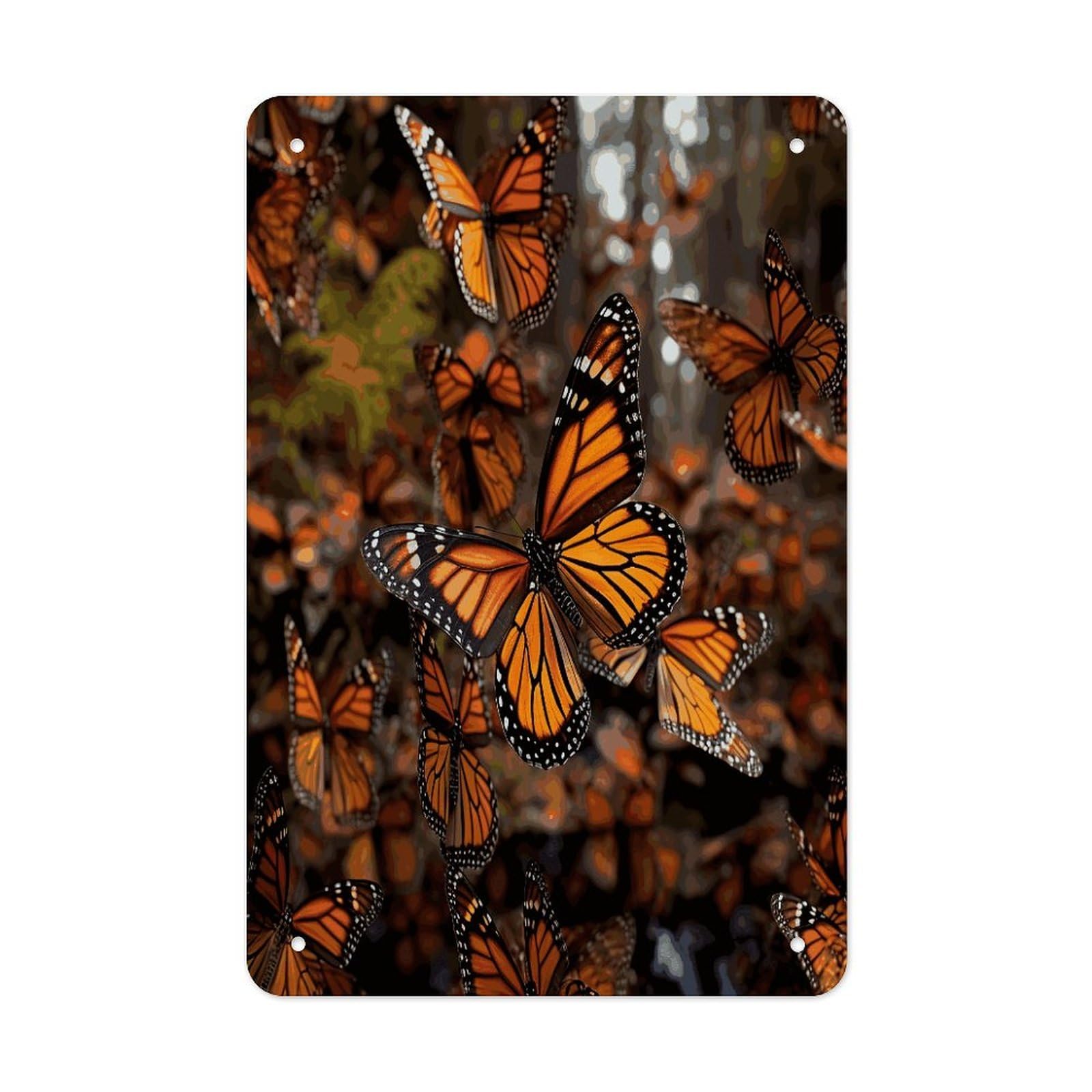 LDGSUPH Monarch Butterflies Wall Art Prints Folded Edge Iron Sheet Painting with Holes for Wall Prints Decorative Picture Metal Signboard Decor Painting for Outdoor Indoor Wall Decor