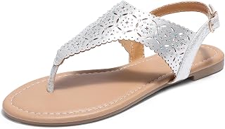 DREAM PAIRS Women's T-Strap Gladiator Flat Sandals | Thong Rhinestone Dressy Casual Wear Cute Comfort Ankle Strap with Buckle Closure Sandals for Summer Beach