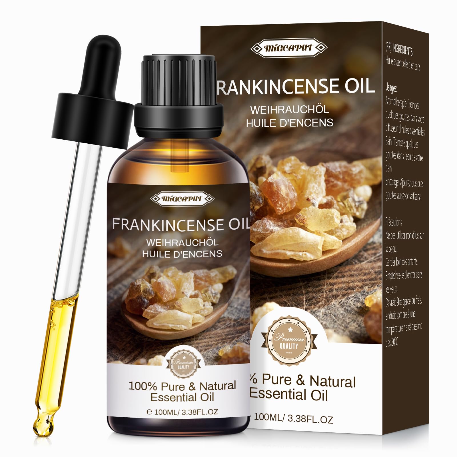 MIGCAPUT Aceite Esencial de Incienso 100ML, Aceite de Fragancia de Incienso Premium, Aceite Esencial de Aromaterapia para Humidificador, Difusor, Baño, Vela de Bricolaje, Jabón, Perfume