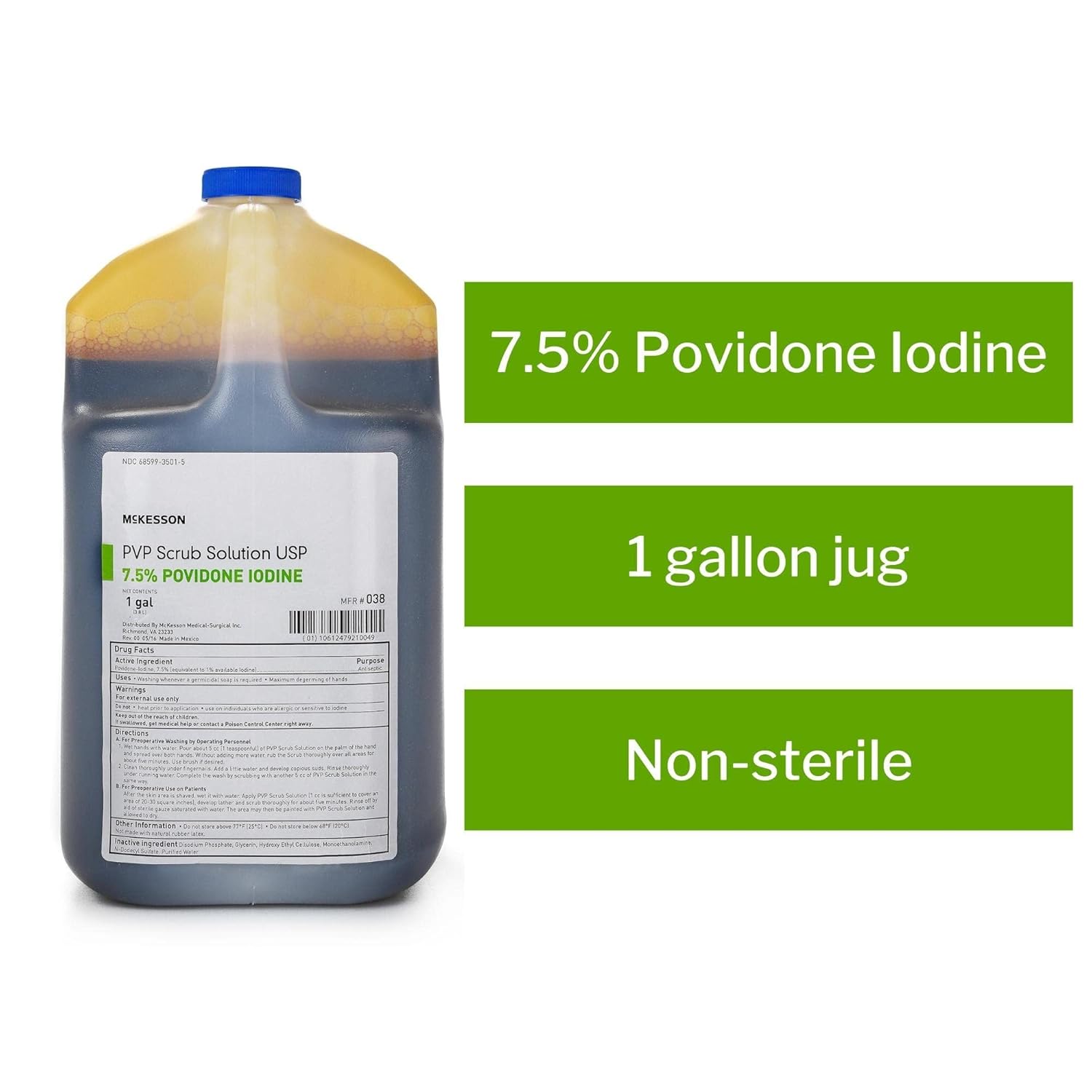McKesson Povidone-Iodine Surgical Scrub Solution, Pre- and Post-Operation Scrubbing or Washing, 7.5% Strength - 1 gal Jug, 1 Count