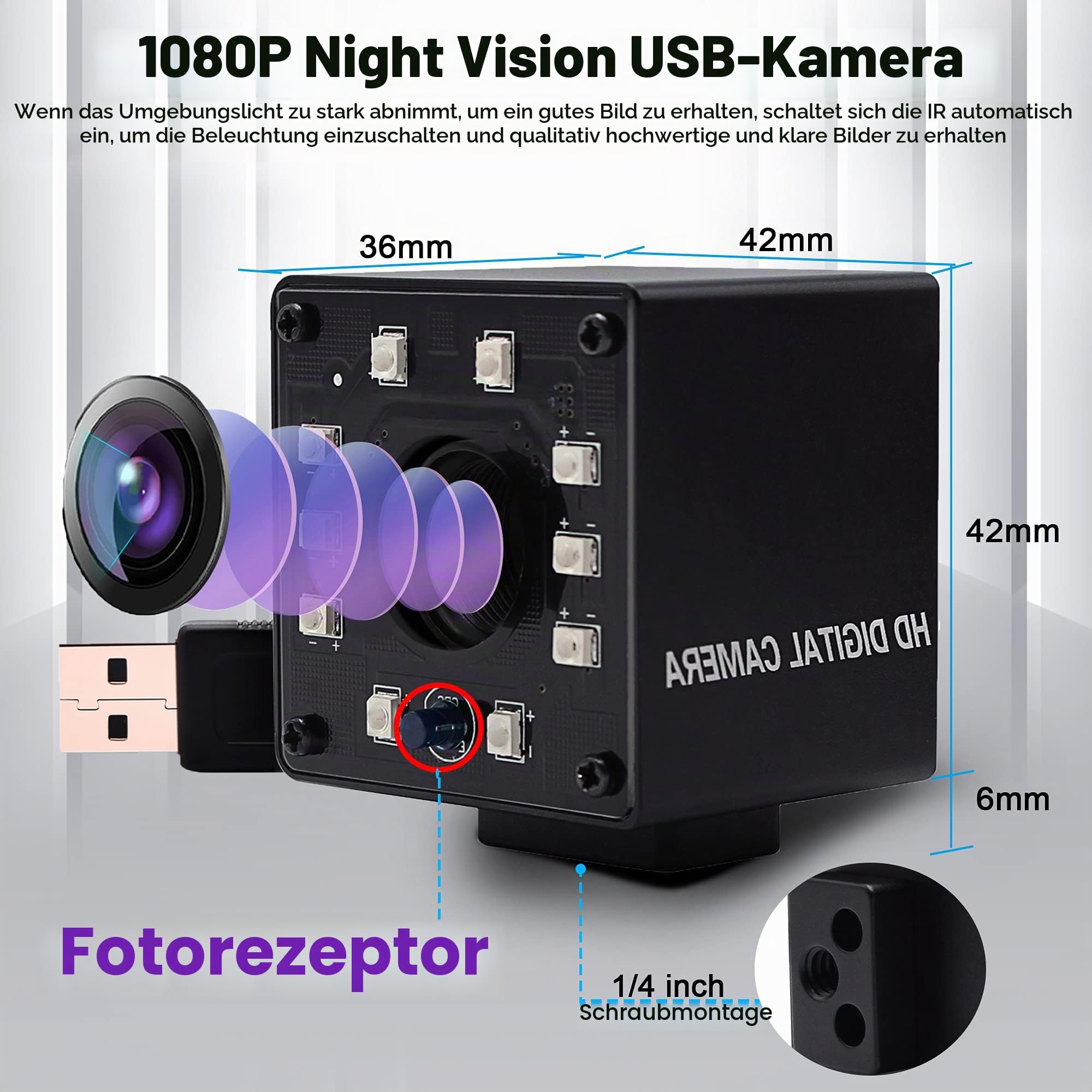 Svpro 1080P USB IR Infrarot Nachtsicht Kamera OV2710 Mit IR-Cut HD Webcam - Kleine Box UVC Überwachungskamera für PC, Laptop