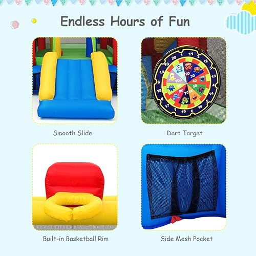 Miniatura 6 de COSTWAY Casa inflable de la despedida de los niños juega la diapositiva de salto del castillo de la bola con el soplador de 480W