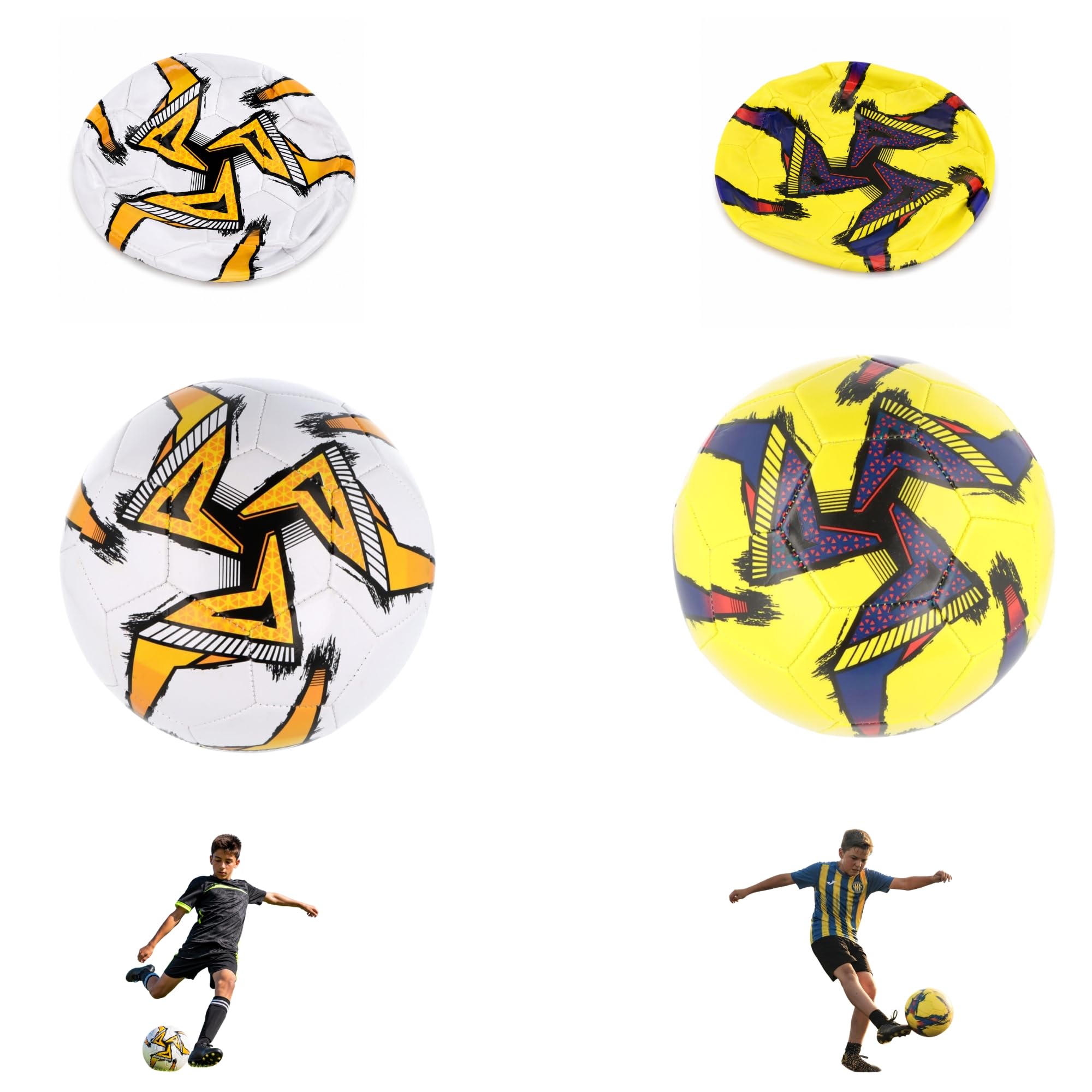 SRV Hub 2 Pack Size 5 Footballs Yellow and White & Yellow, 32 Panel Soccer Ball Bundle, Shipped Deflated, Outdoor Football Training Balls for Match Practice & Kickabouts