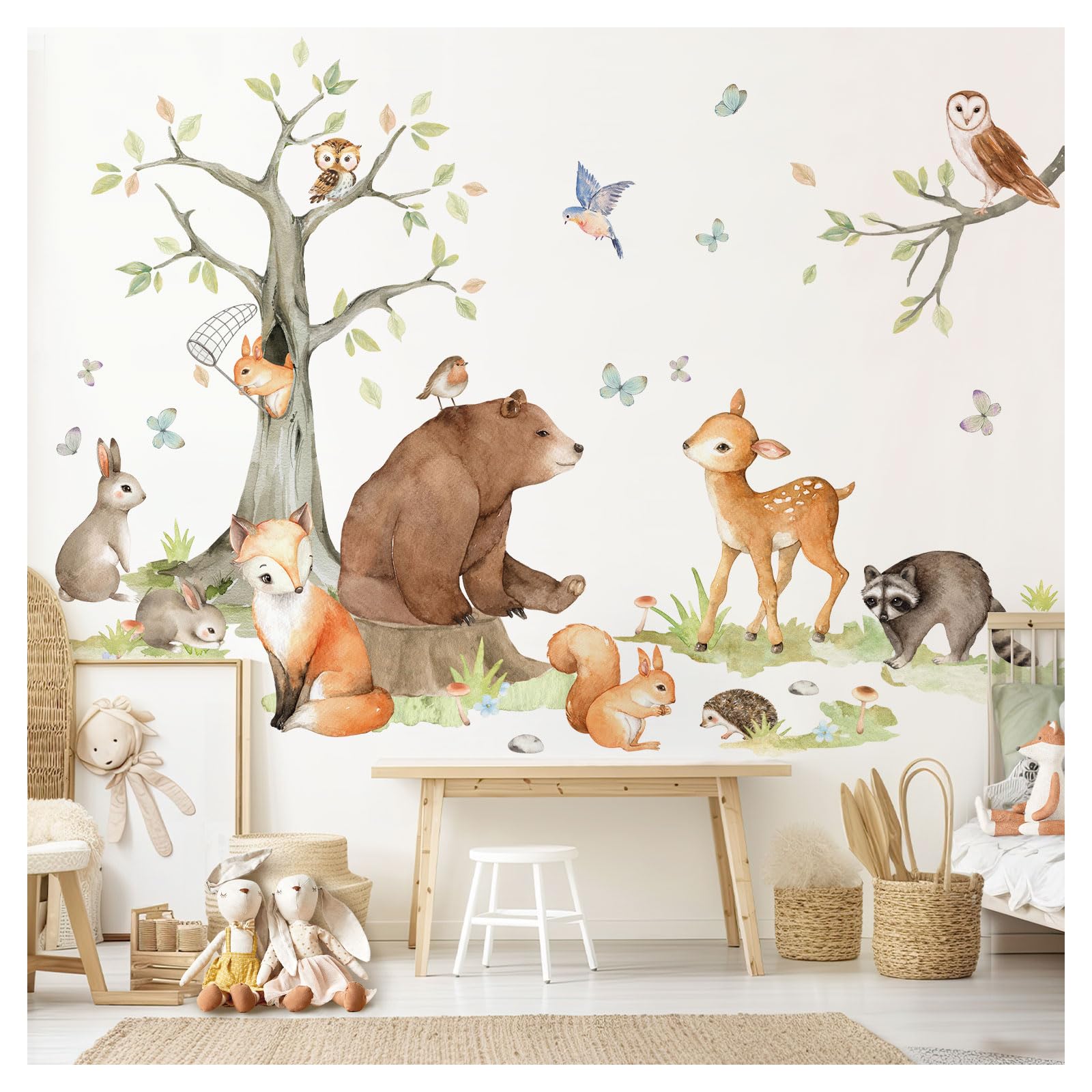 Wandsticker XXL Waldtiere mit Baum Wandtattoo für Babyzimmer Wandaufkleber Kinderzimmer Wanddeko DK1109-5