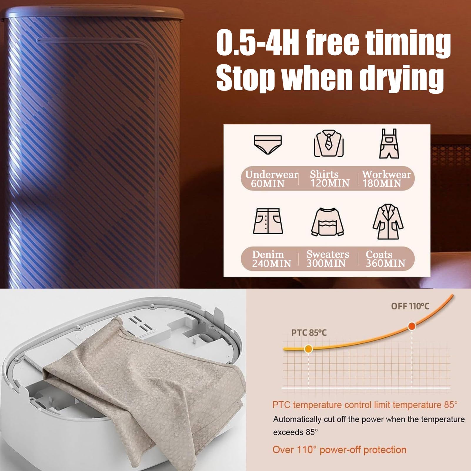 Mini Secadora De Ropa, PequeñA Secadora EléCtrica Plegable, Secadoras Con Bomba De Calor, Secadora PortáTil Para Apartamentos, De Viaje Con FuncióN De Temporizador Y Control Remoto