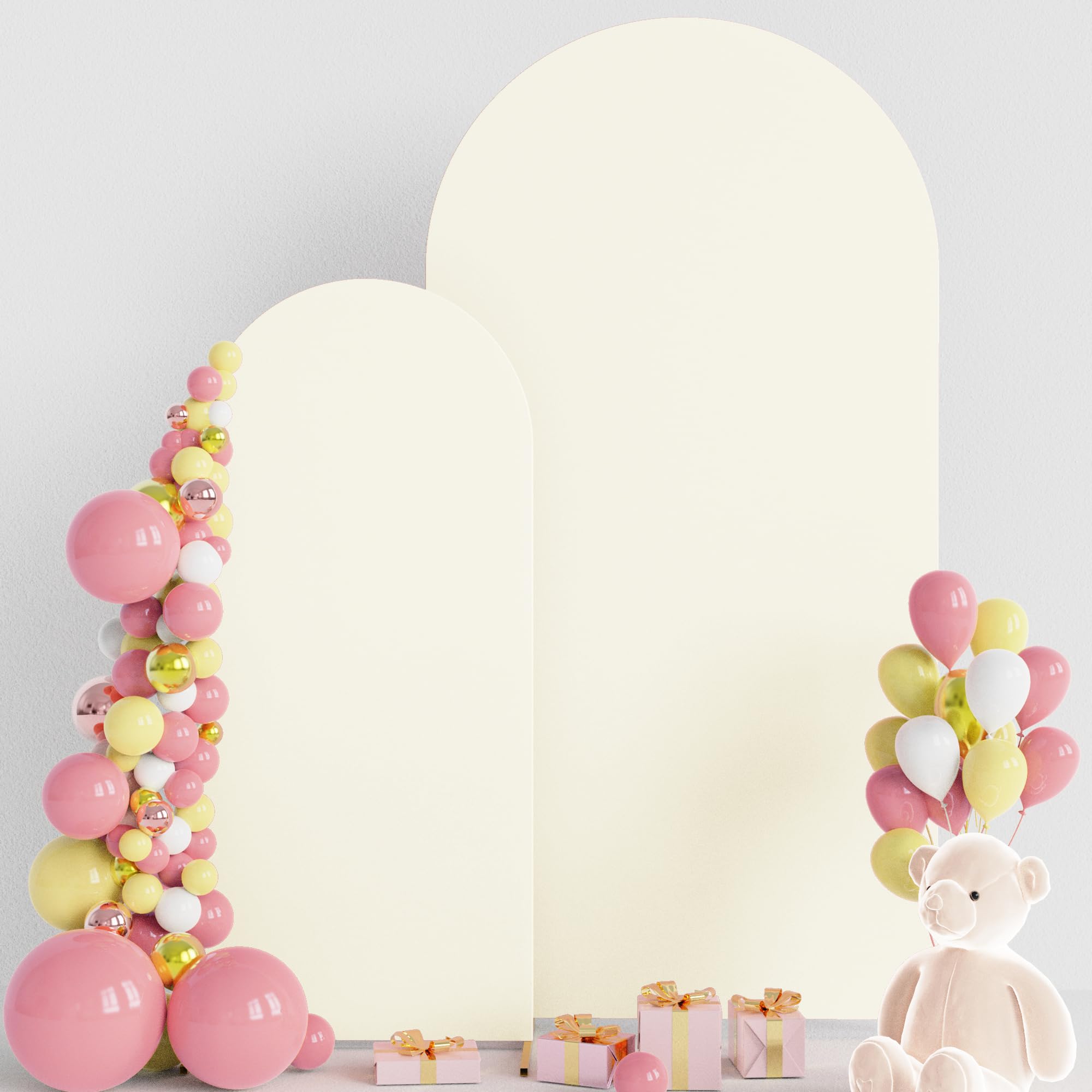 Wokceer Wedding Arch Cover (6.6FT, 5FT) 2 Set Spandex Fitted Wedding Arch Stand Covers for Round Top Chiara Arch Backdrop Stands Cover for Birthday Party Ceremony Banquet Decoration Ivory