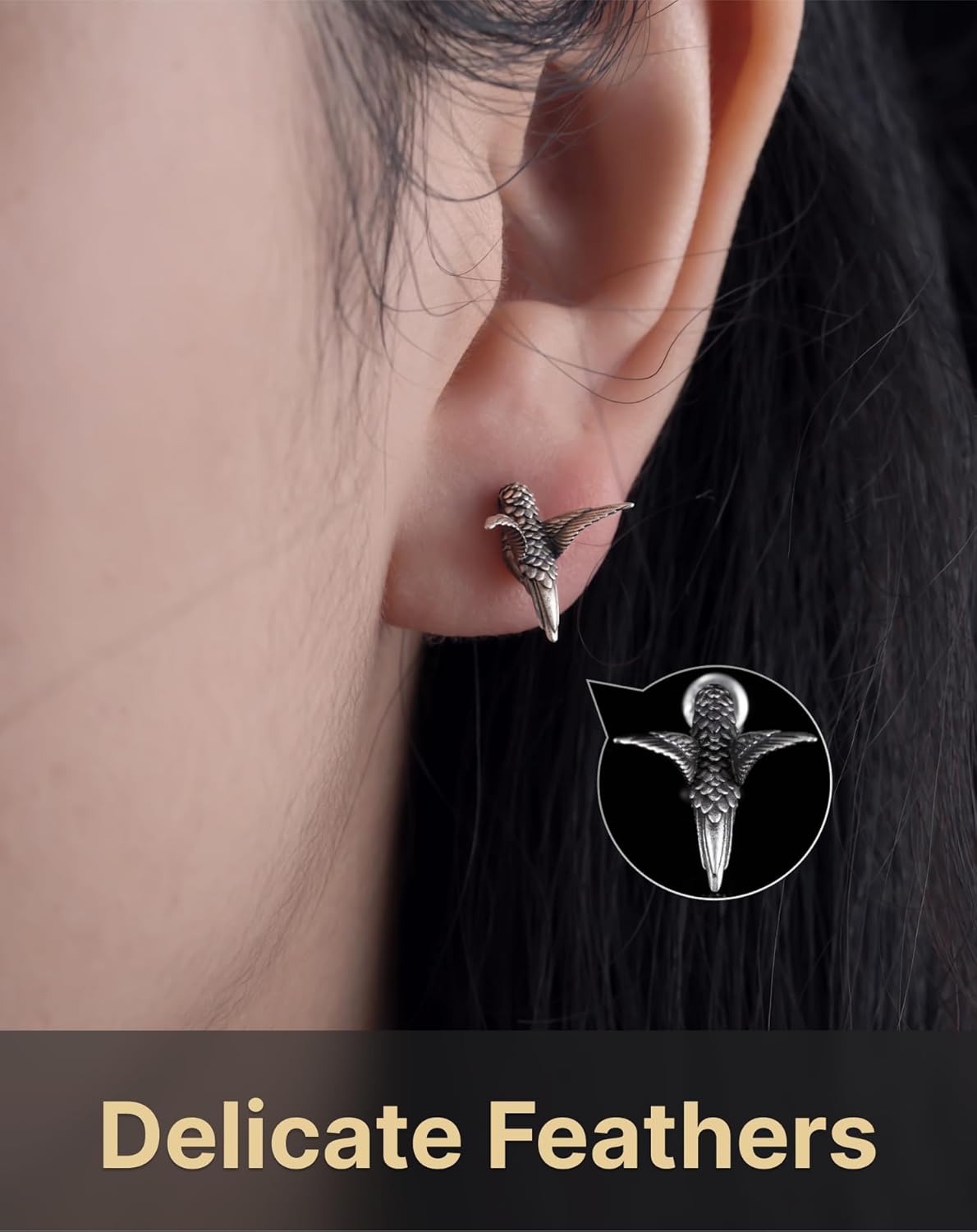 COPPERTIST.WU Hummingbird Stud Earrings Dainty Earrings Hummingbird Jewelry Gifts for Women Wife(925 Sterling Silver/18K Gold Vermeil) - Image 5