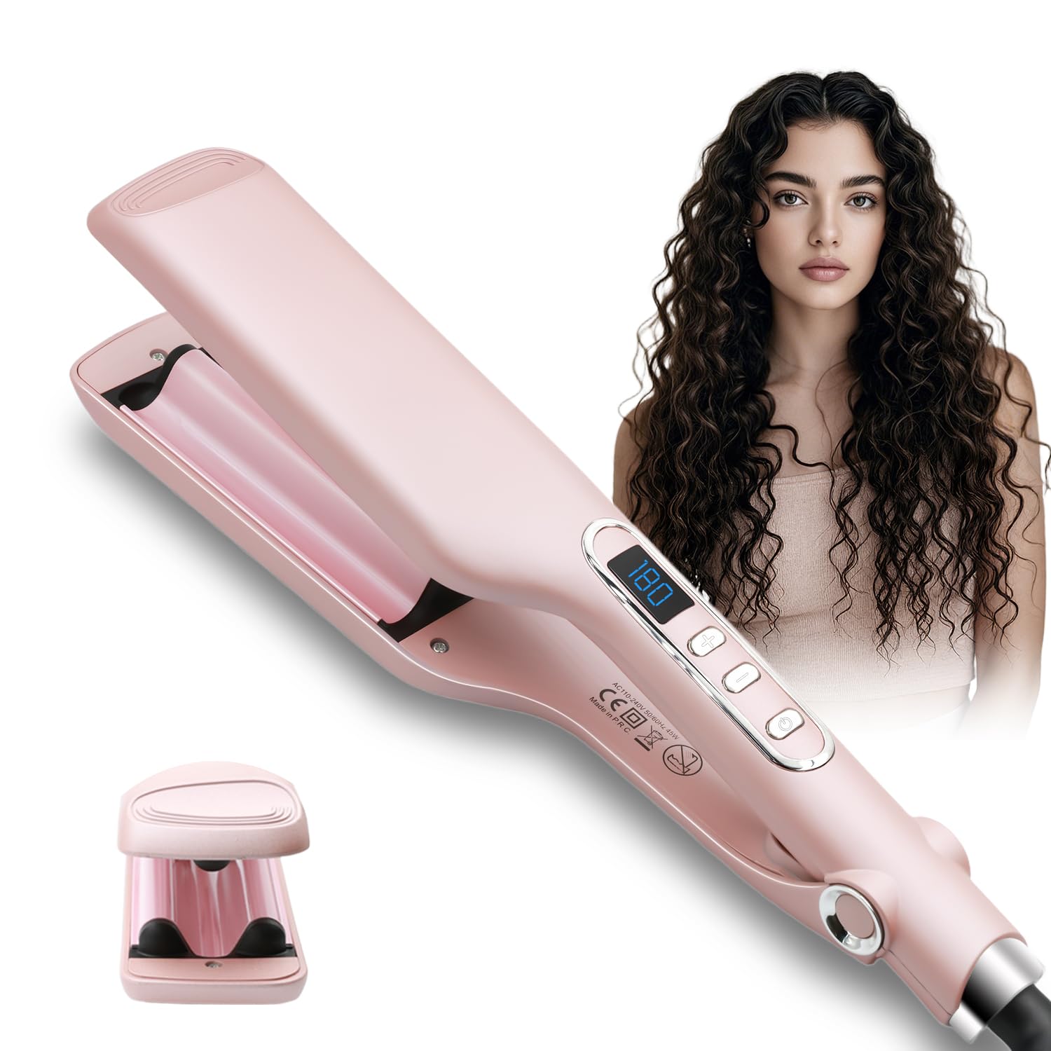 Crimper Curling Iron, 2 Barrel Hair Waver Anti-Scald, 5/8 Inch Rapid Heating Curler, 16 MM Wave Iron, Temp Adjustable Wand for Mid-Length and Long