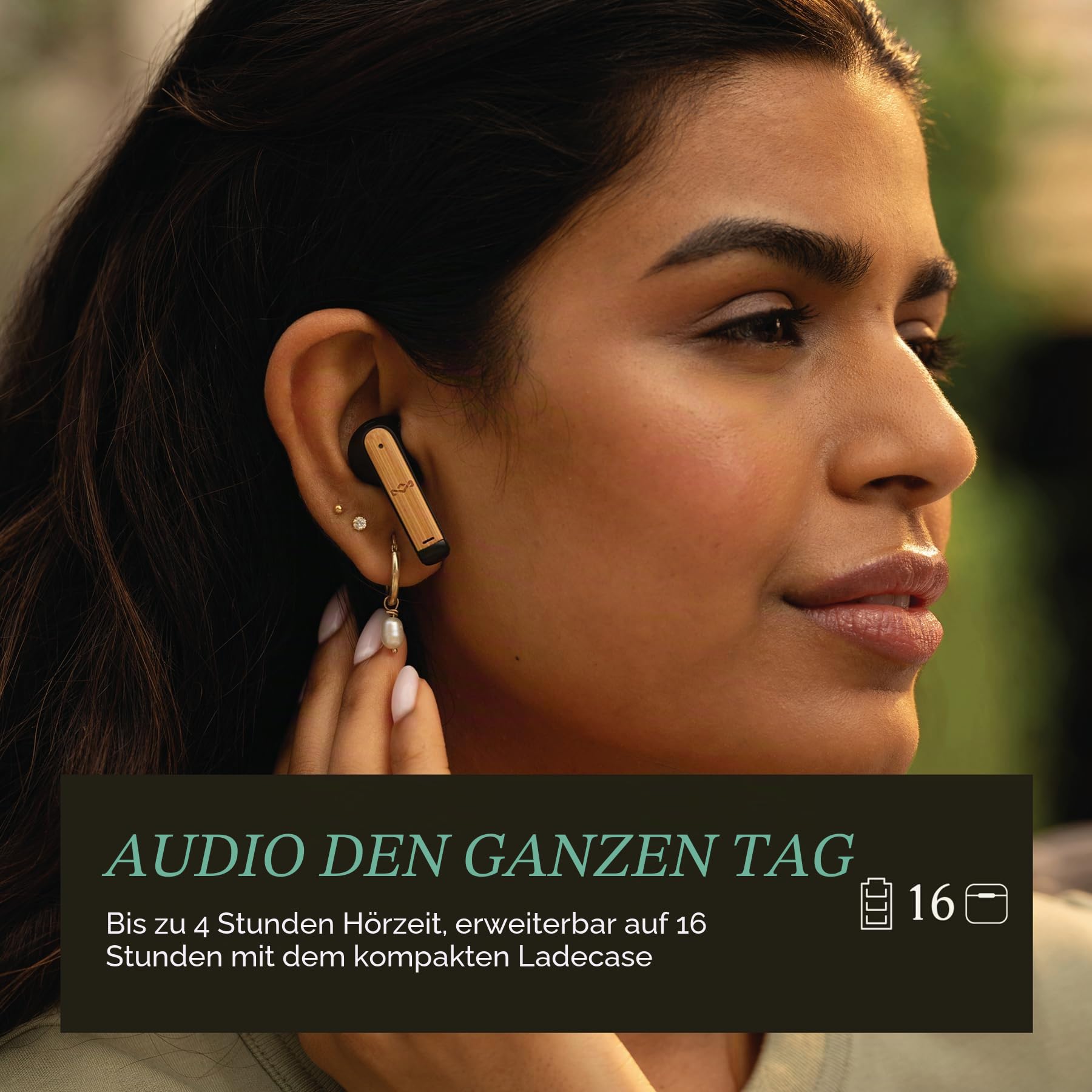 Marley House of Zion True Wireless Bluetooth In Ear Kopfhörer - Schwarz | Mikrofon, 16 Stunden Wiedergabezeit, Kleine kabellose Ohrhörer für Handy, Sport, USB-C Ladecase