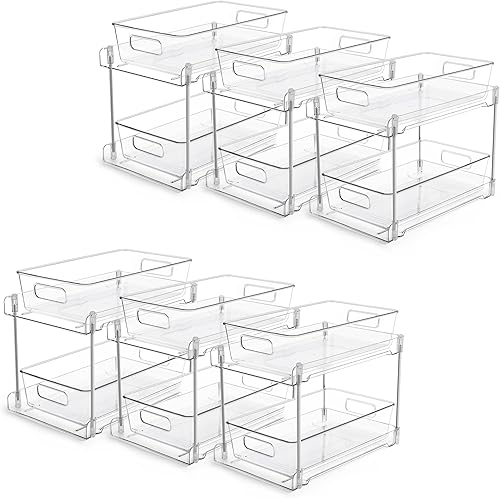 Miniatura 14 de Vtopmart - Organizadores de baño, 4 piezas, 2 niveles, transparentes, bajo el fregadero, almacenamiento para tocador o encimera, cajones para Claro
