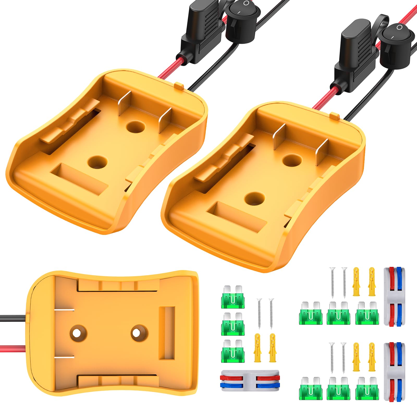 Azocek 3 Packs for Power Wheel Adapter Compatible with Dewalt 20V Battery, Converter Kit with Fuse & Switch & Wire Terminals & 12 AWG Wire for DIY RC
