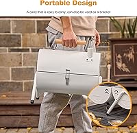 Vista 6 de Ergocar Parrilla de barbacoa, parrilla de barbacoa de mesa 2 en 1, barbacoa de hierro portátil con bandeja para hornear, parrilla de carbón