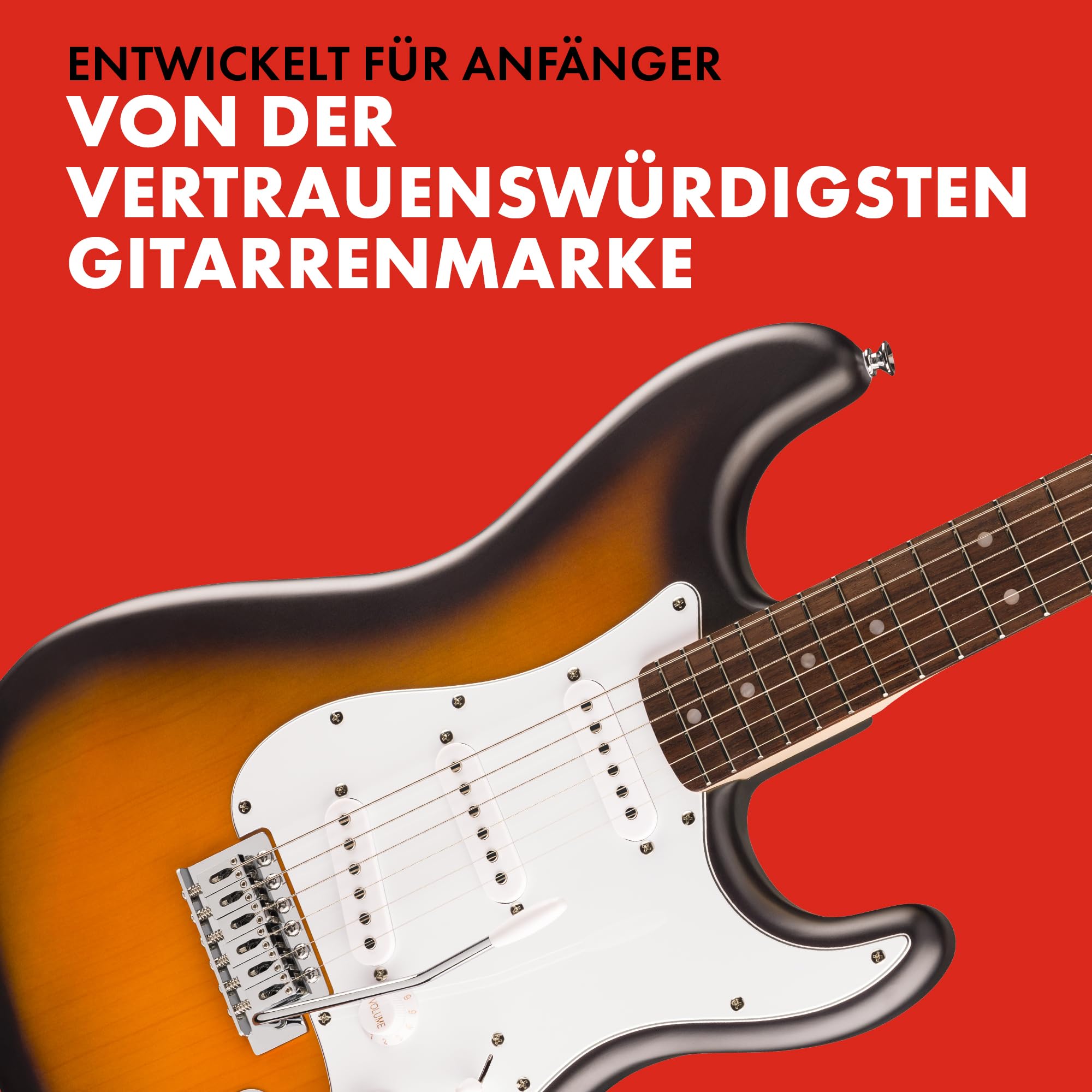 Squier by Fender Debut Collection Stratocaster E-Gitarre, Laurel-Griffbrett, Weißes Schlagbrett, 2-Farb-Sunburst