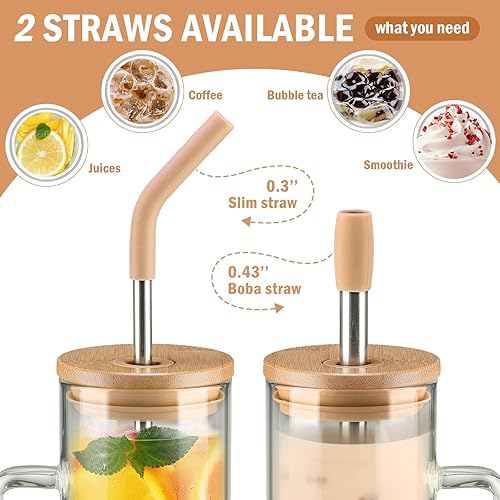 Miniatura 3 de Kodrine Vaso con tapa y pajilla, vaso de café de vidrio de 20 onzas con asa, taza para batidos con tapa de bambú, marcador de tiempo, funda