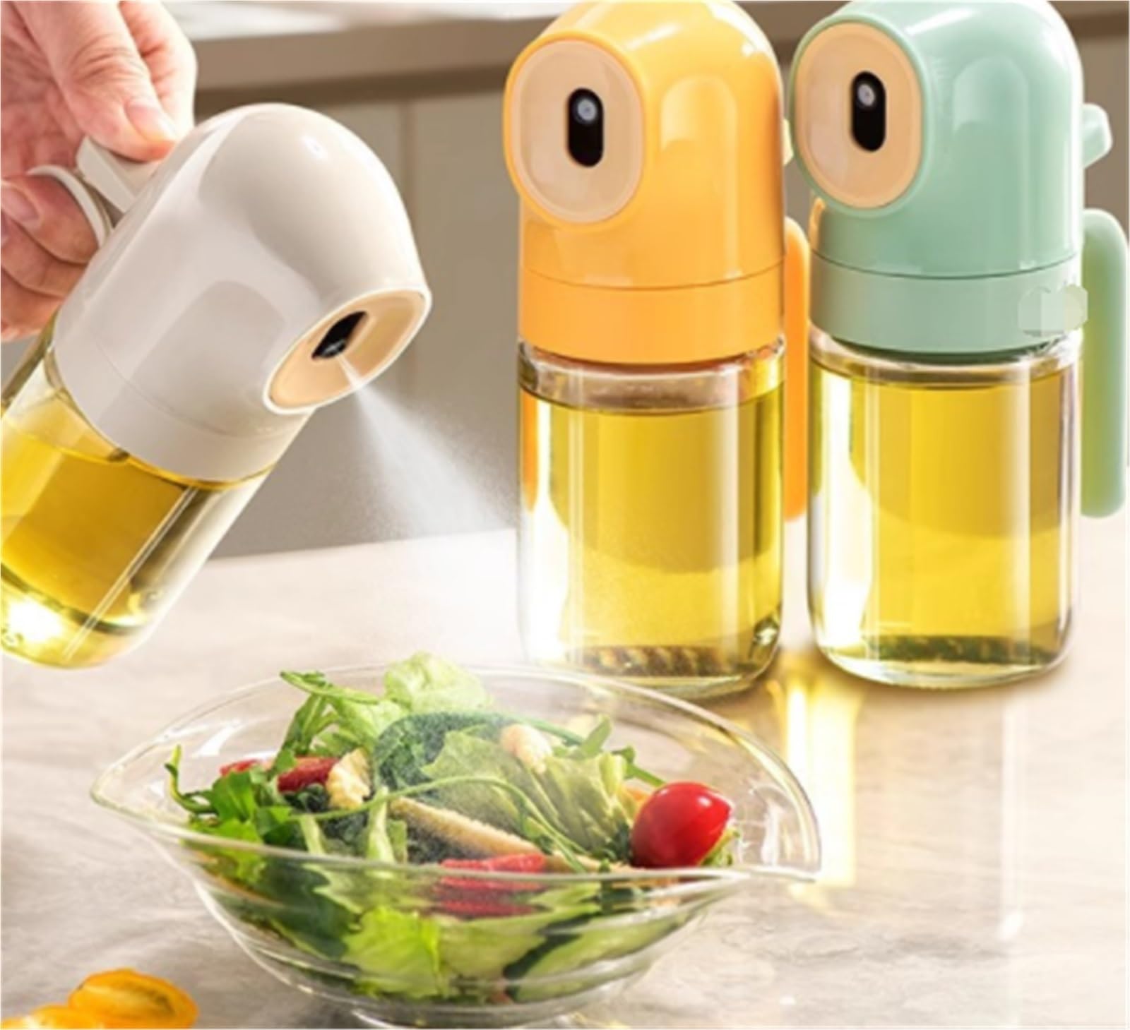 Dispenser Olio d'Oliva e Aceto Spruzzatore For Olio Da Cucina Senza Olio Portatile Adatto For Friggitrice Ad Aria For Friggere L'insalata Oliera da Tavola(Yellow)