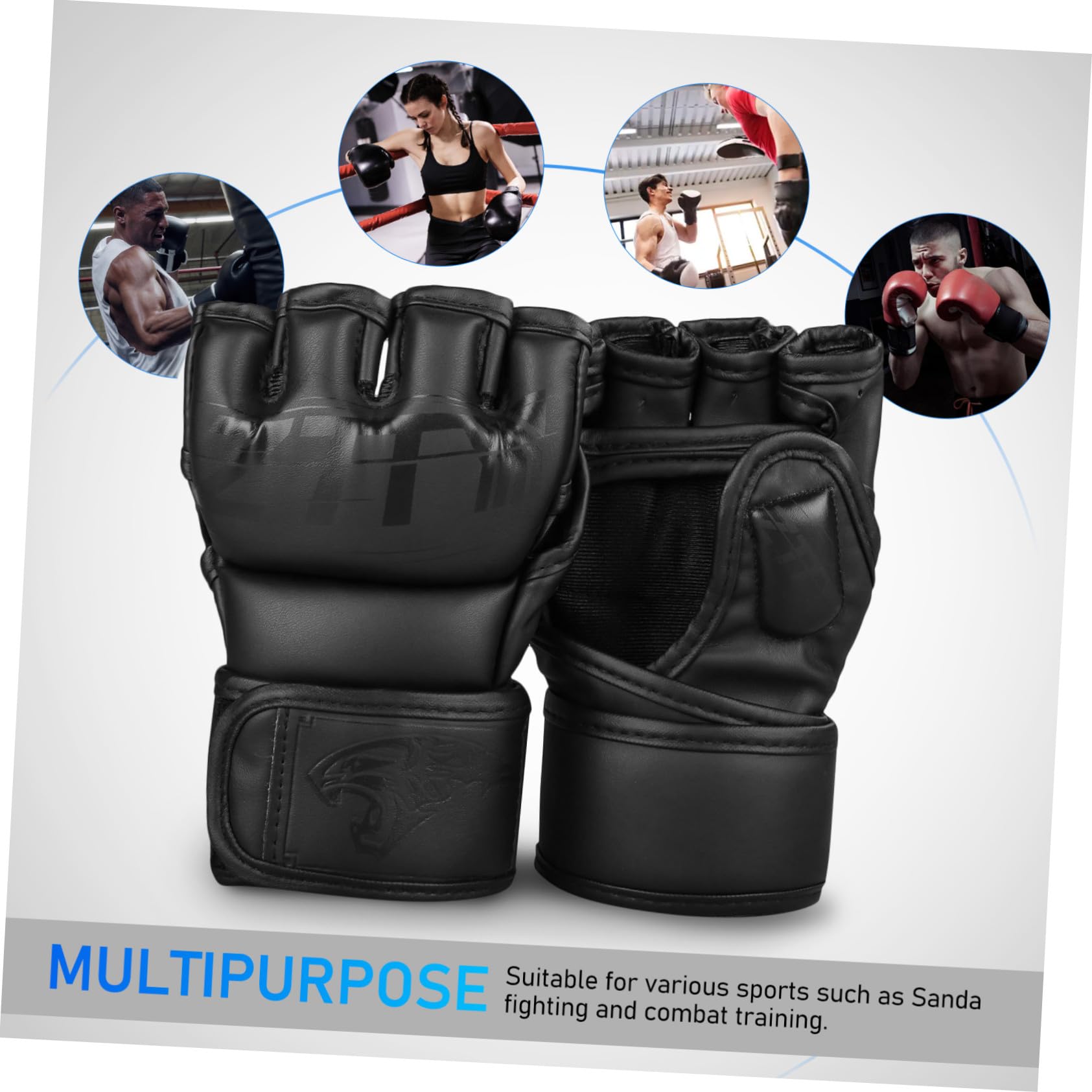 Gatuida Guantoni da Boxe Mma Dita Parzialmente Esposte in Pu e Poliestere, Traspiranti e Comodi per Allenamento e Sparring