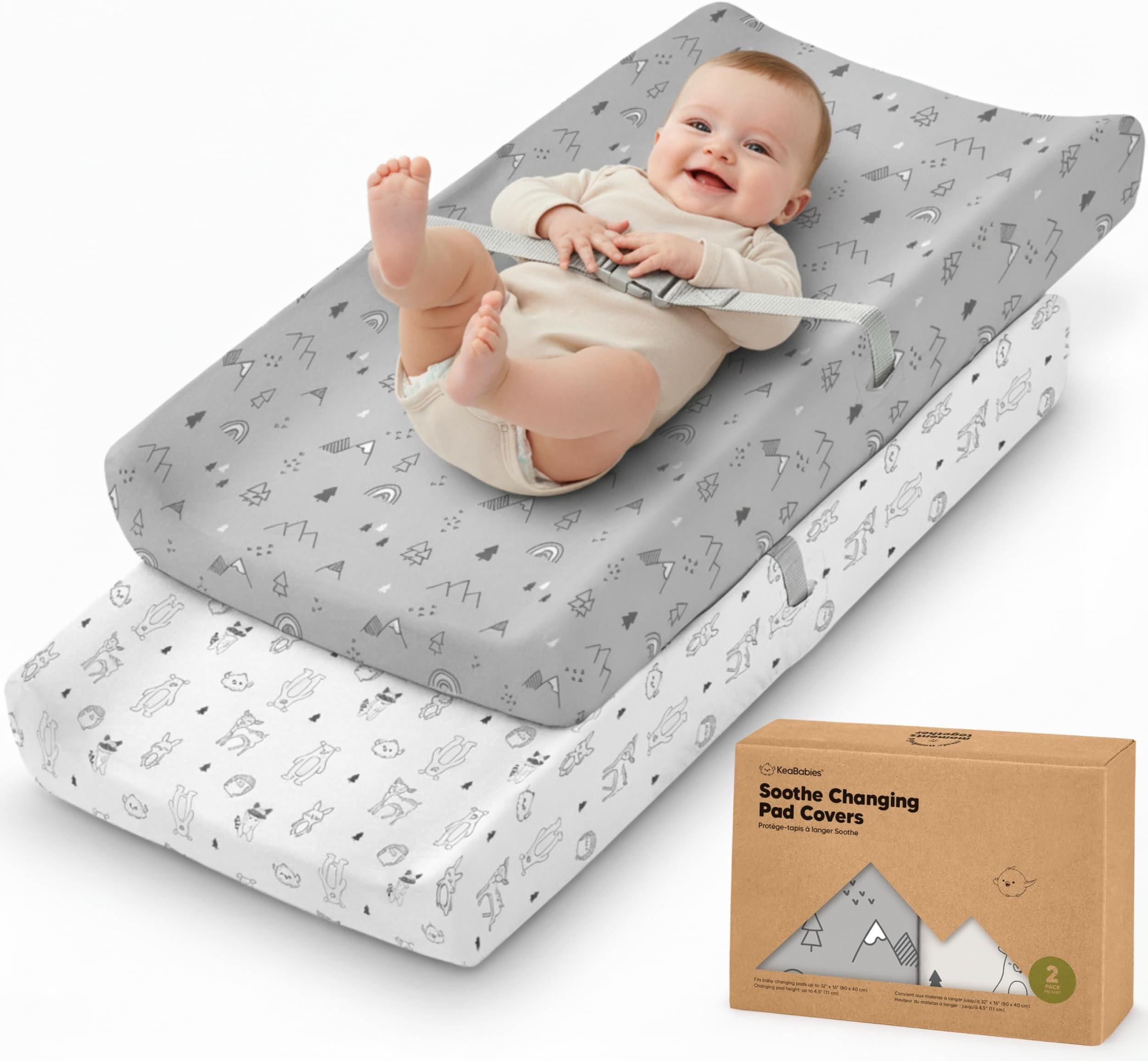 2-Pack Organic Changing Pad Covers for Girl, Boy, Neutral - 100% Cotton Changing Table Pad Cover, Soft Baby Nursery Diaper Changing Pad Sheets, Contour Changing Pads Liners,Change Pad Cover (Woodland)