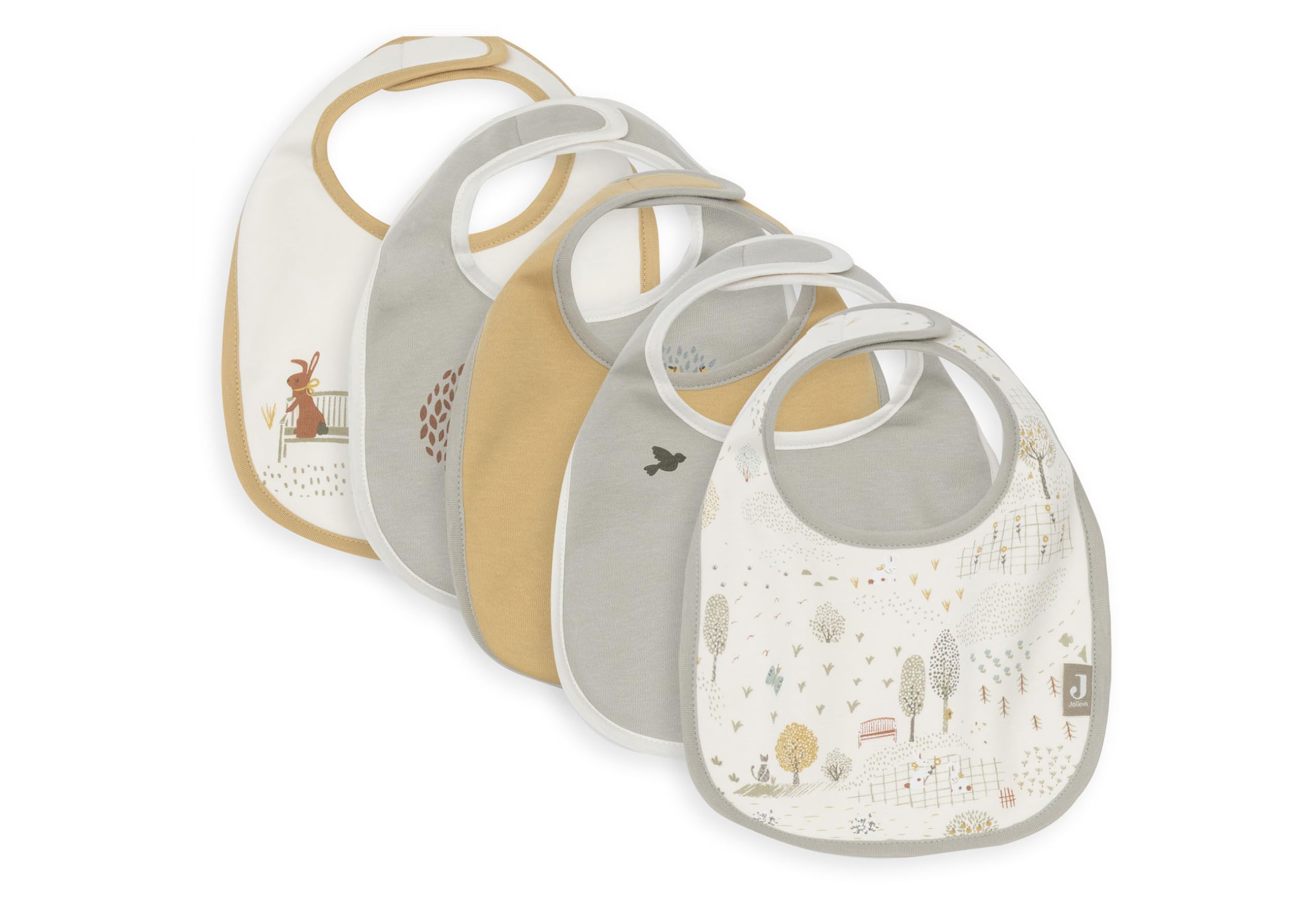 Jollein Baby Bibs - Tiny Park - 5-Pack - Waterproof Bibs - with Velcro - Baby Bib - Bib Bandana, infant/toddler