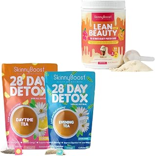 SkinnyBoost Detox Tea & Lean Beauty Shake Vanilla Bundle – 28 Day Cleanse + Protein Meal Replacement – Natural Detox & Metabolism Support – Non-GMO, Keto, Sugar-Free