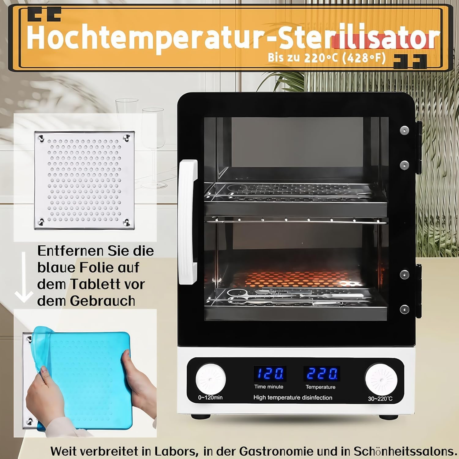 Sterilizzatore ad alta temperatura con timer – Pulitore utensili in metallo & SPA Asciugamani con funzione di sterilizzazione del calore, apparecchiature sterilizzanti per studi dentistici, laboratori