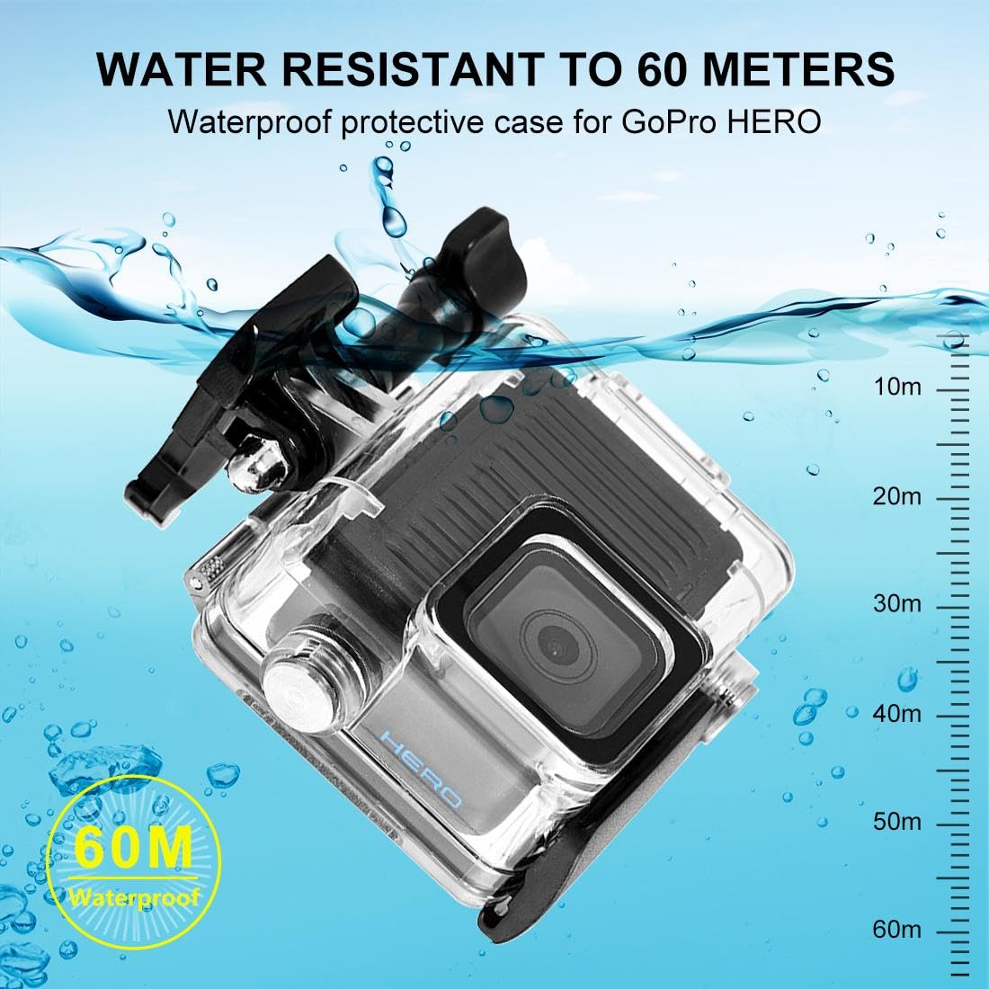 Custodia impermeabile Go Pro HERO, custodia protettiva per immersioni PULUZ 60 m, con fibbia, supporto base e vite HERO 4K versione 2024