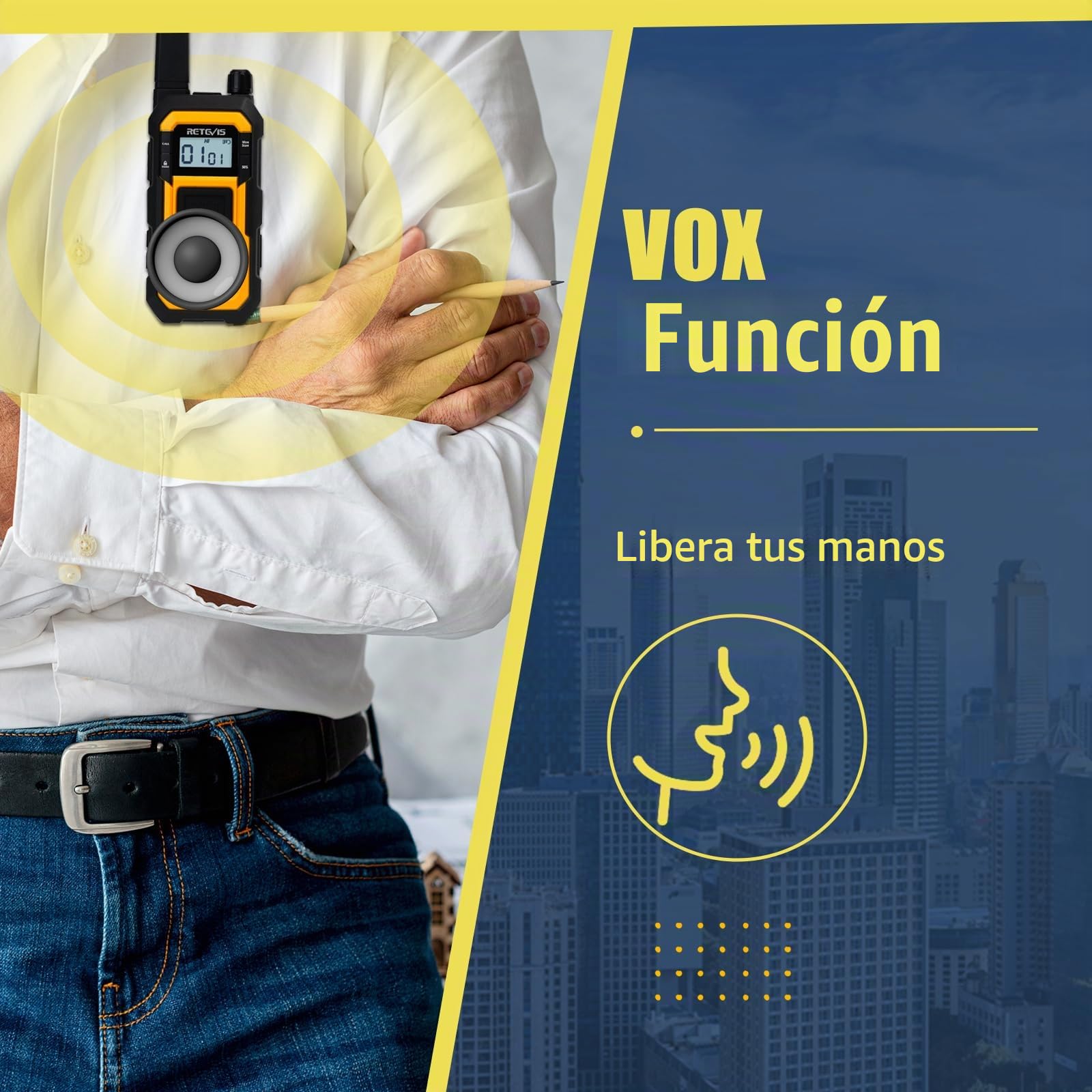 Retevis RB648 Walkie Talkie Impermeable, Walkie Talkies Flotante | MIL-STD-810H 19 Test Duraderos, IP67 Dual PTT, Radio Bidireccional 2000 mAh con Auricular para Obra (2 Piezas, Amarillo)