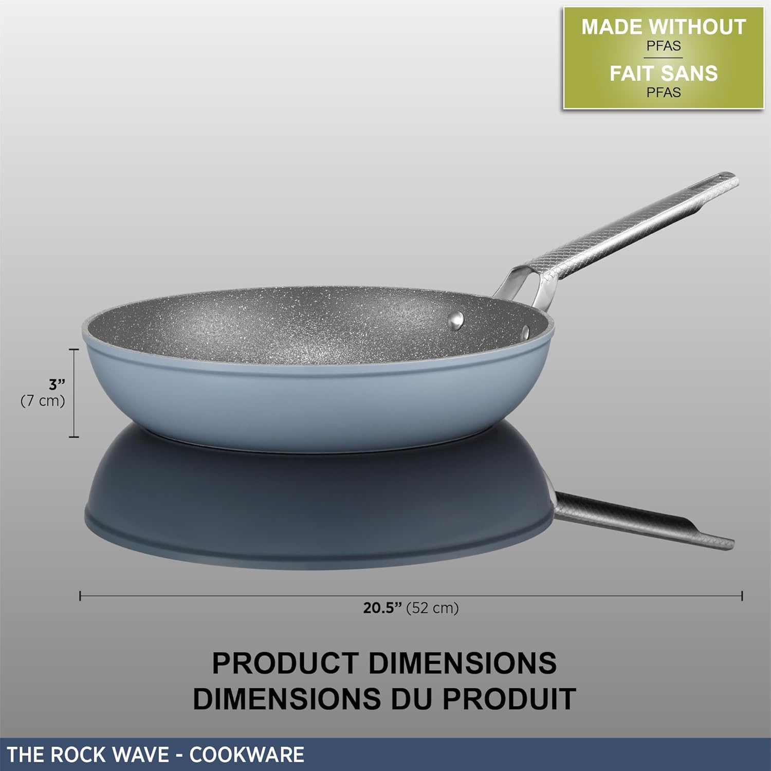 Starfrit The Rock Wave 30cm (12") Non-Stick Fry Pan with Wave.Tec Non-Slip Handle - Aluminum - Oven Safe - PFOA Free - Easy to Clean - Blue