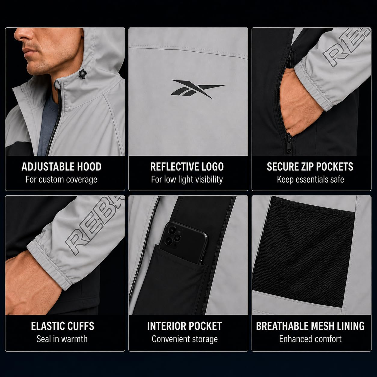 Reebok Sudadera con capucha de sherpa para hombre, rendimiento activo, forro polar, cálida, con forro de sherpa, con cremallera, para hombre