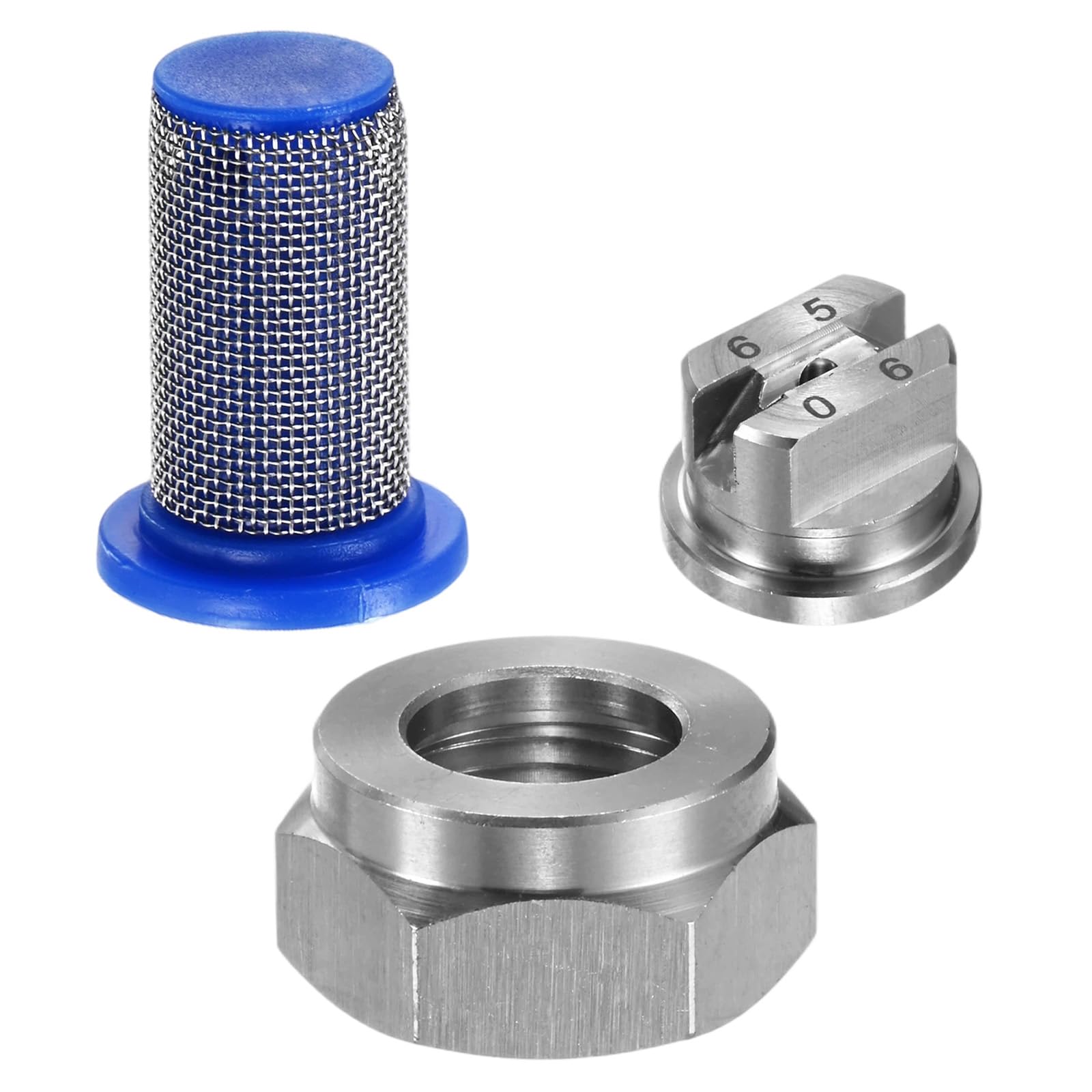 M METERXITY 1-Set Flat Fan Spray Tips, 1.6mm Orifice 65 Degree Stainless Steel Sprayer Nozzle Tips with NPT3/8 Nut and 50 Mesh Filter for Agricultural Drone Sprayer/Garden Irrigation
