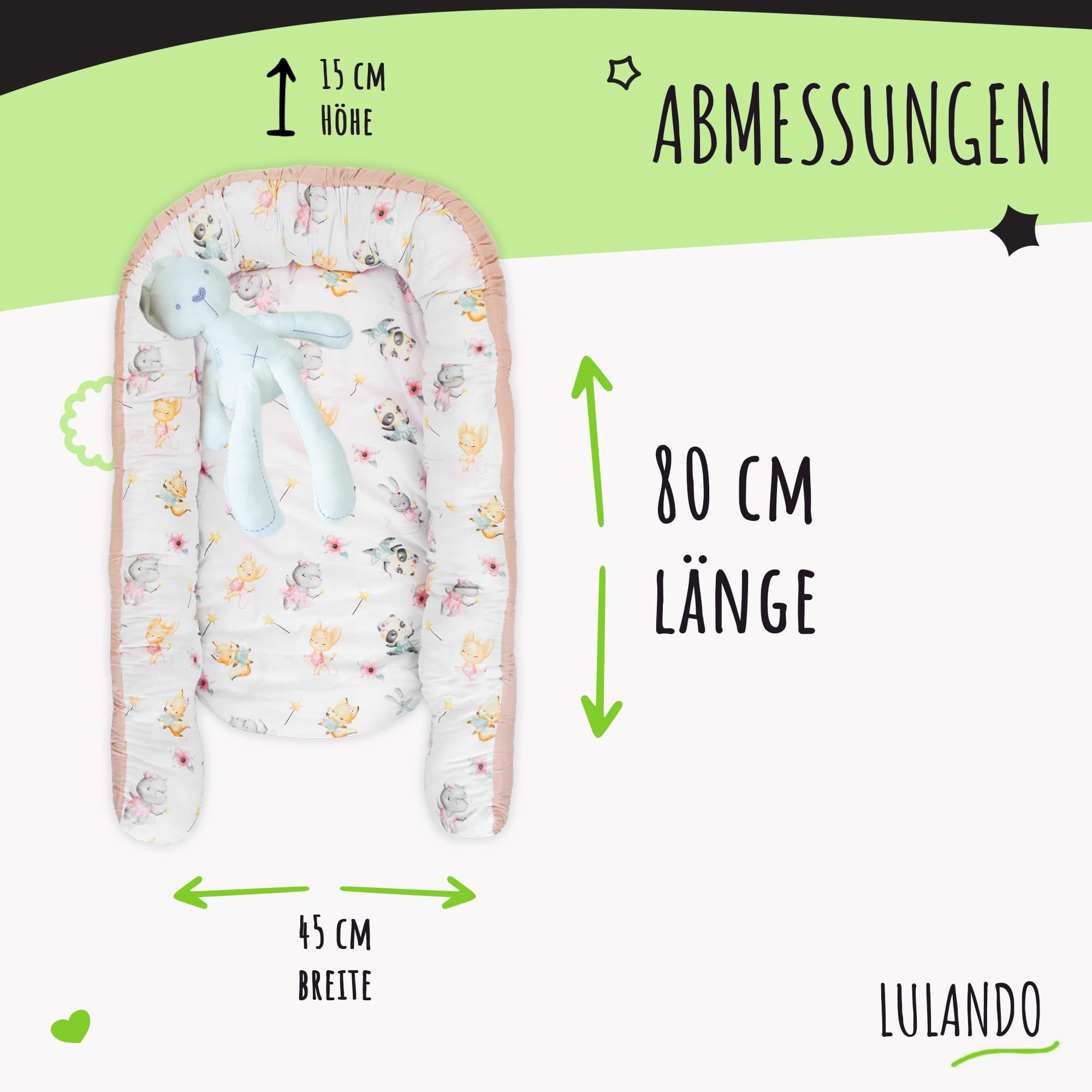 LULANDO® Nido de bebé - Estándar 100 de Oeko-Tex - nido de envoltura multifuncional para bebés y recién nacidos - Nestchen - cuna de viaje - 100% algodón - antialérgico - fabricado en la UE