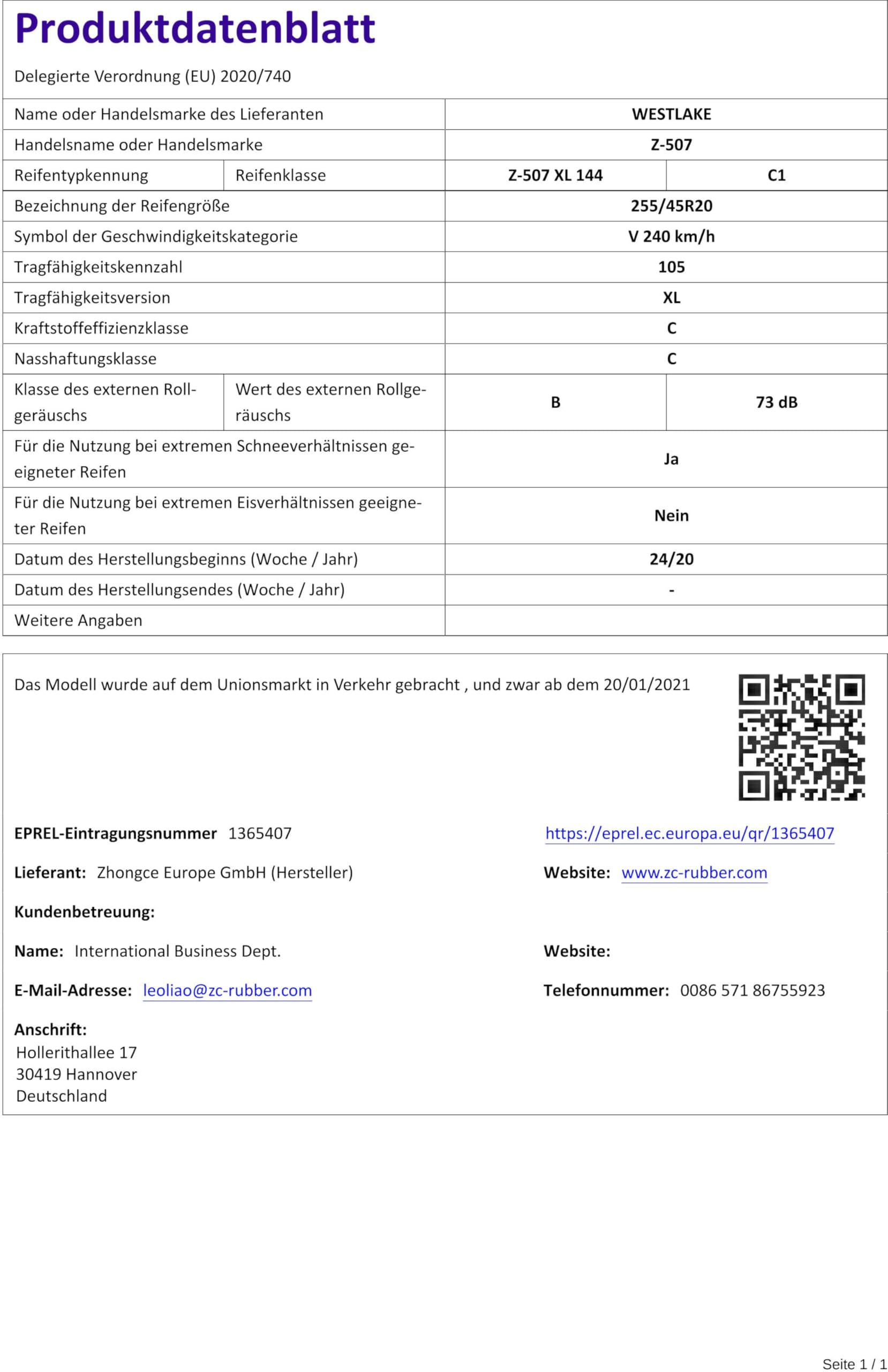 4x WESTLAKE Sommerreifen (1 Satz) 255/60 R 18 XL TL 112V ZUPERECO Z-107 BSW M+S