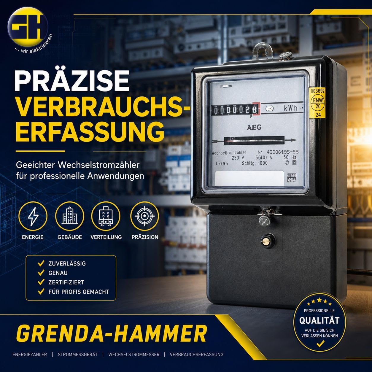 KDK Dornscheidt 111040 Wechselstromzähler 230V 10(40) A geeicht 16 Jahre für Verrechnungszwecke zugelassen, 1-phasiger Stromzähler mit Rollenzählwerk 5,1-stellig