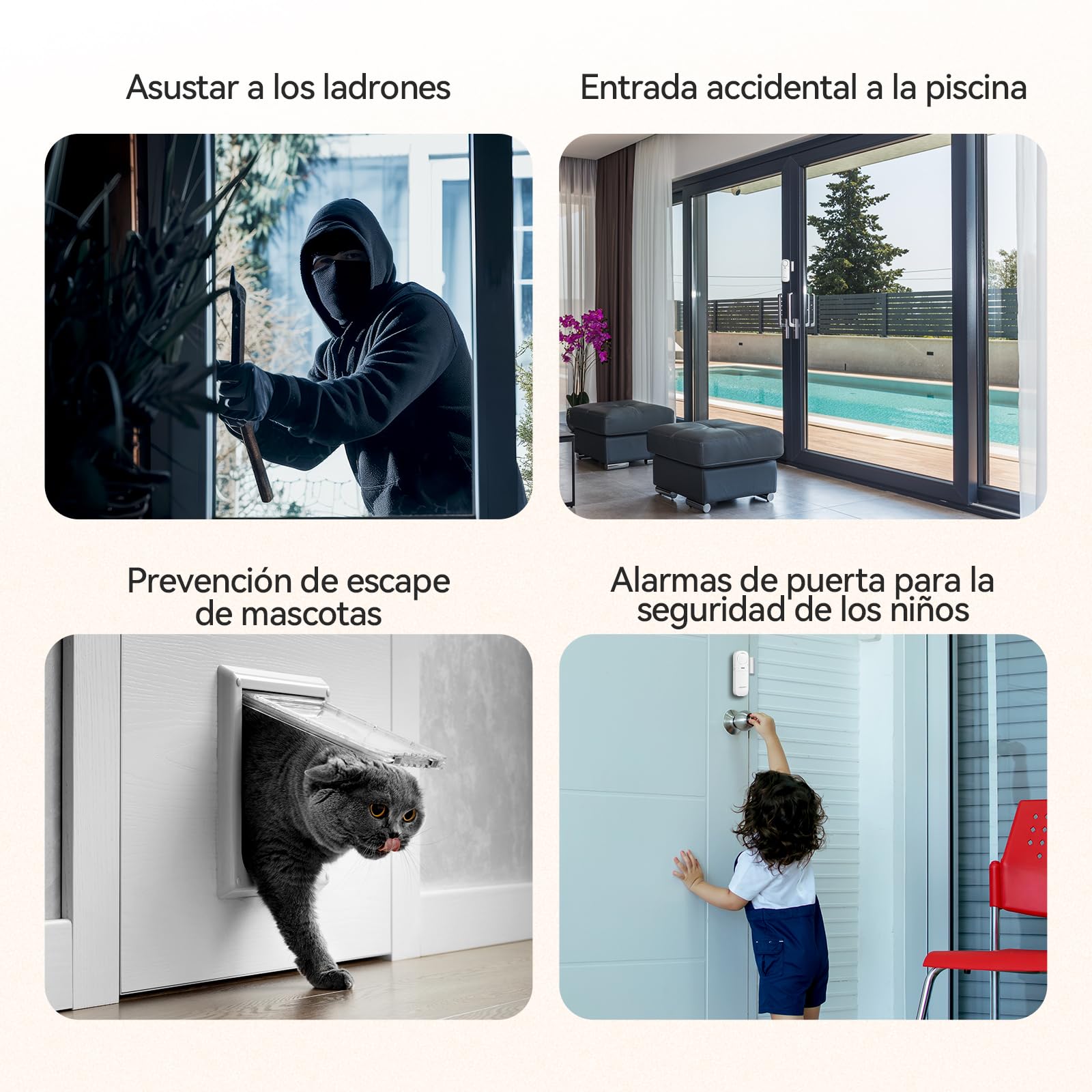 TECKNET Alarmas para Casa, Alarma Casa, Alarma Puerta con Control Remoto, Timbre y Sirena Dos en Uno, Réglage du Volume à 4 niveaux, Fácil de Instalar, Alarmas para Puertas de Casa, Hotel Garaje