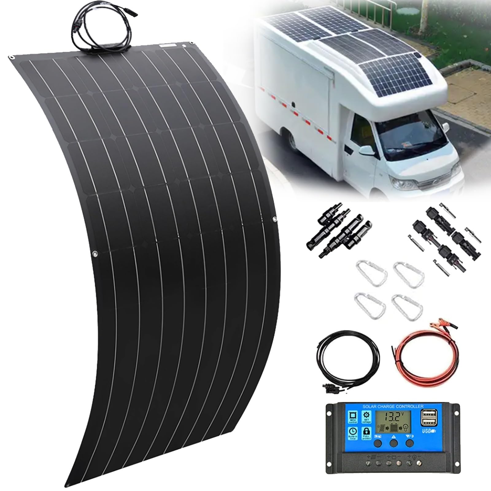 Cargador de Salida de la Red de Paneles Solares Flexibles Monocristalinos Flexibles 300W 600W 1200W con Controlador Solar 40A, Adecuado para la Superficie de Lasgonetas de Cabina RV(300W)