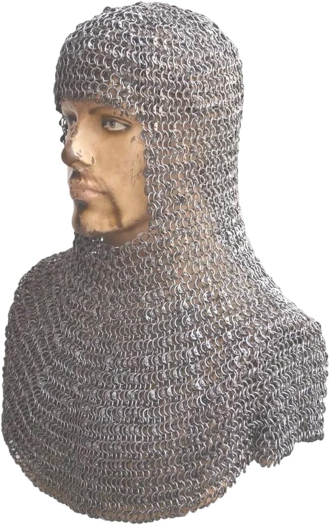 Generic Aluminum Chainmail coif Round Riveted Chainmail Hood Large Size Chainmail Headwear Anodized Chainmail Hood Aluminum Chainmail Head cover-u76, Silver