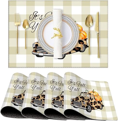 Vista 44 de Stylish Table Place Mats It's Fall Y'all Pumpkins Give Thanks Cloth Placemats Reversible Non-Slip Kitchen Table Place Mats for Restaurant
