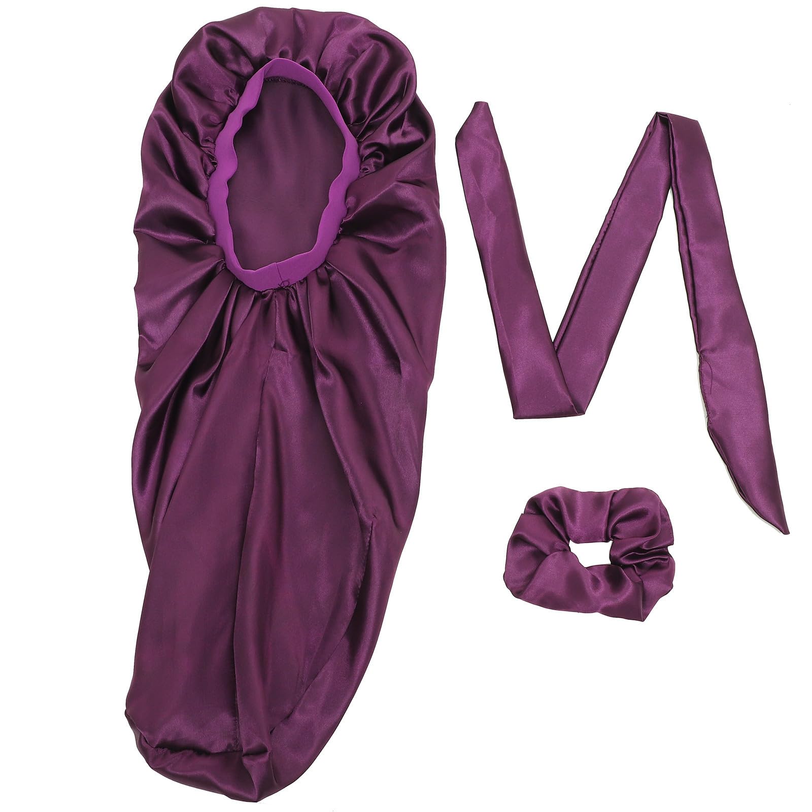 BESTonZON Gorro de Satén para Dormir Diseño Elástico, Práctico y Agradable, Protección para Cabello durante Lavado Facial y Gimnasio, Color Púrpura para Mujeres