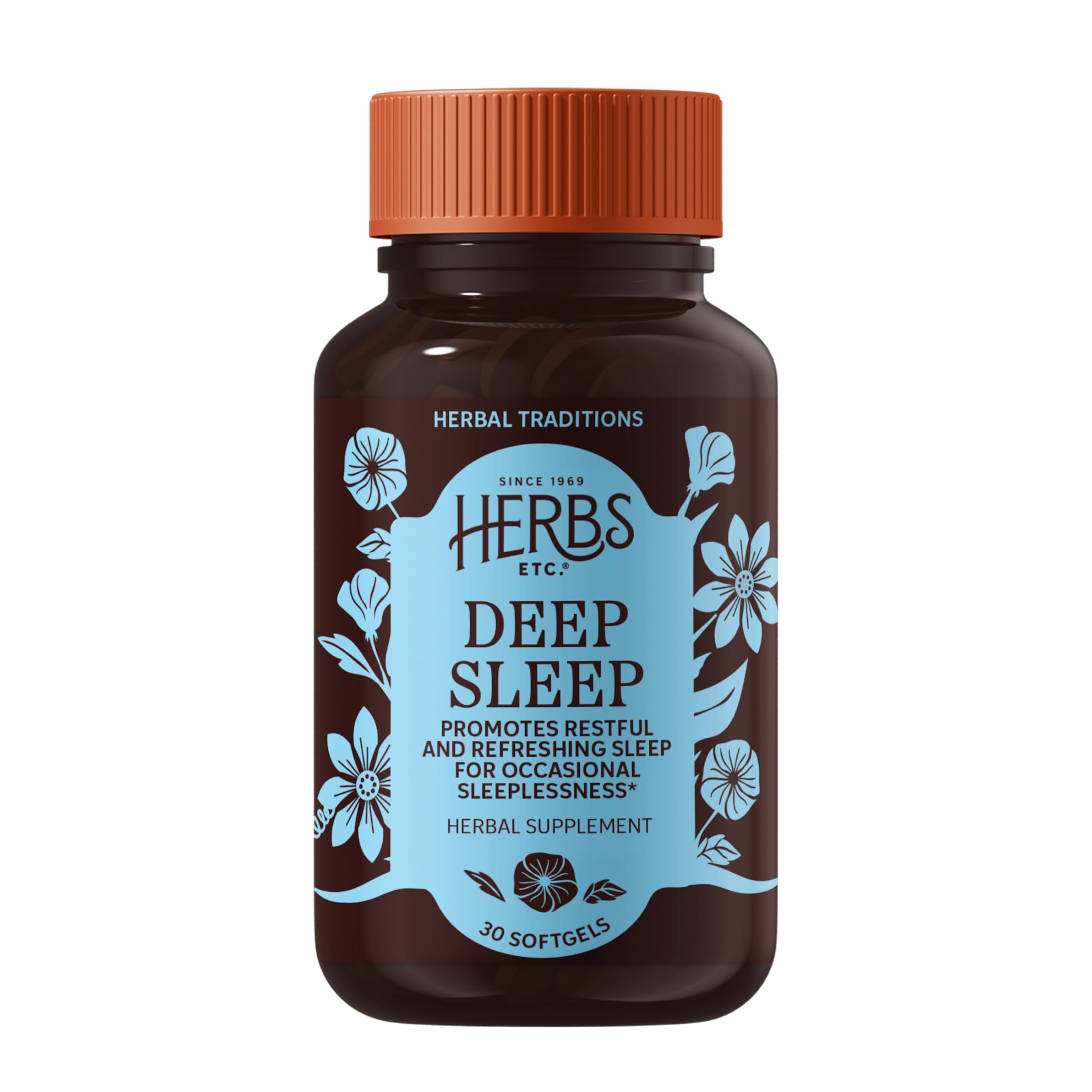 Herbs Etc. Deep Sleep Softgels - Herbal Sleep Support Supplement - Rest & Calming Support with Passionflower, Chamomile & Lemon Balm - 30 Softgels (30 Servings)