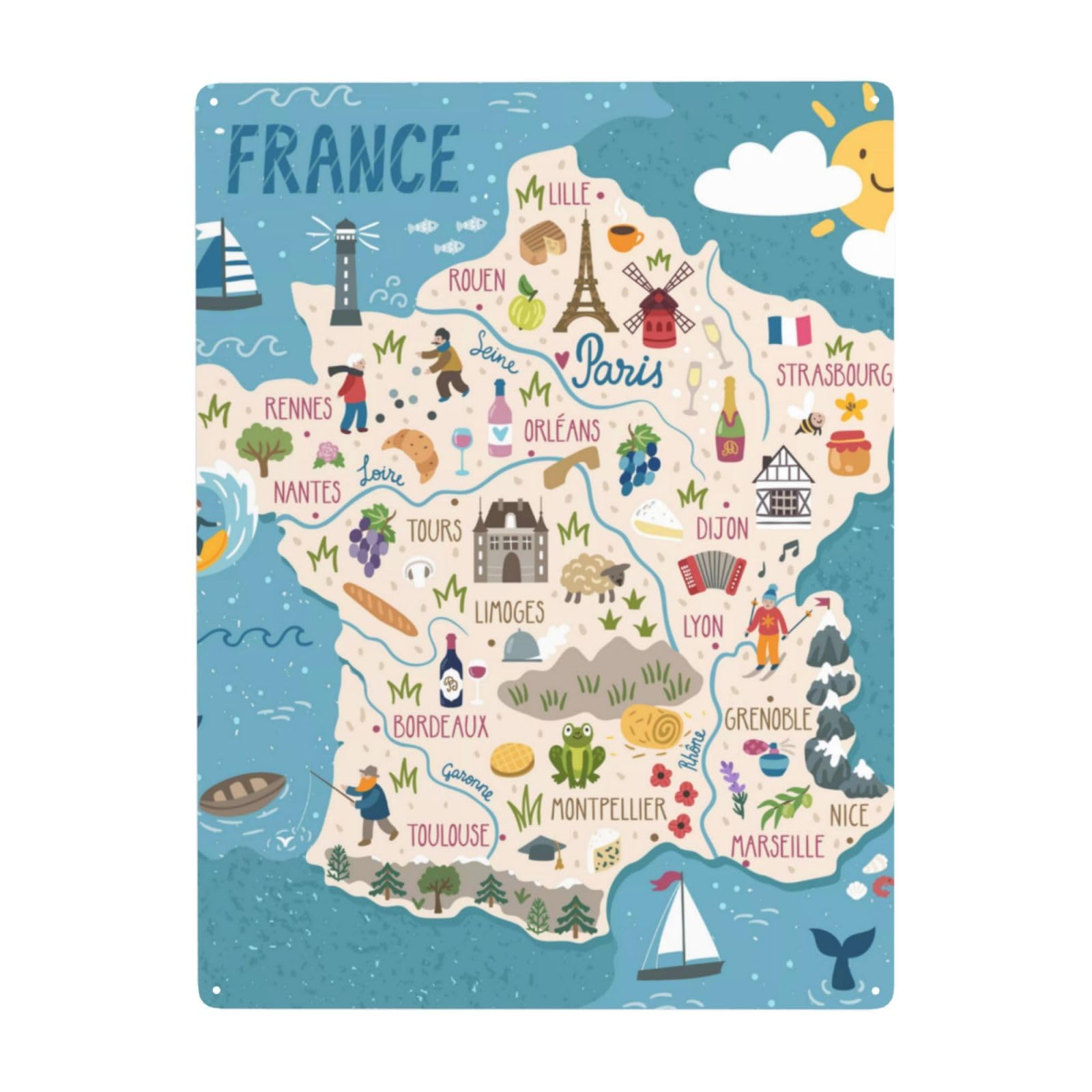 Amazon.co.jp: フランス 地図 マップ ブリキ看板 メタルプレート